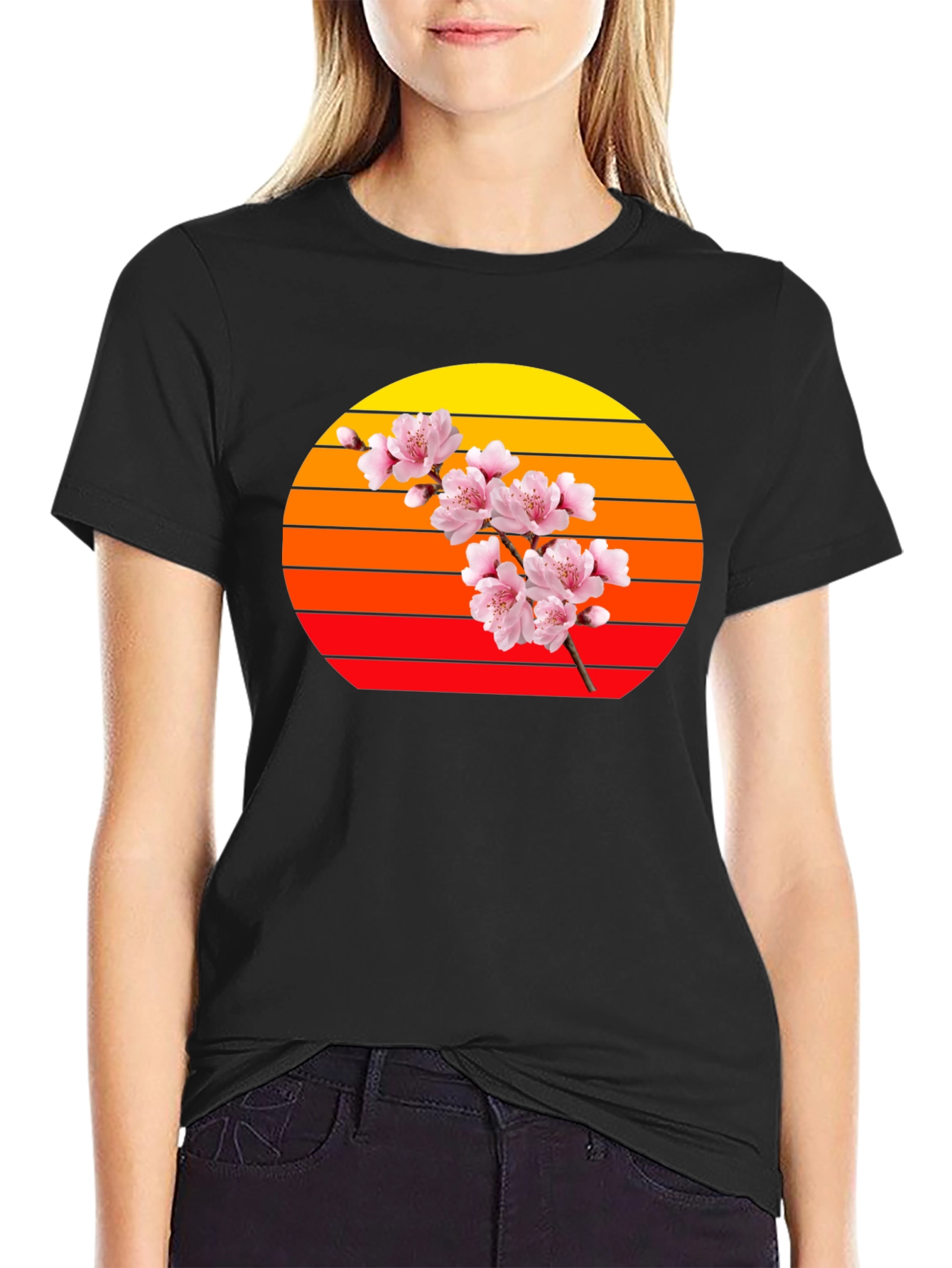 Cherry Blossom Sunset Graphic Tee - Trendy Style