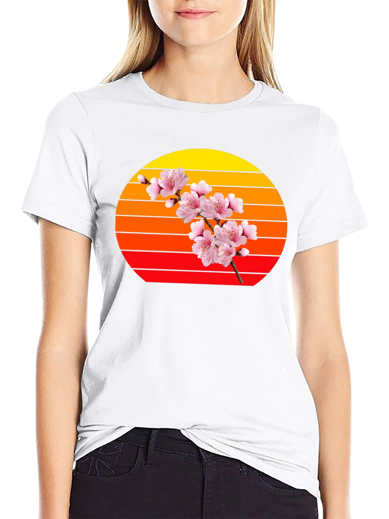 Cherry Blossom Sunset Graphic Tee - Trendy Style