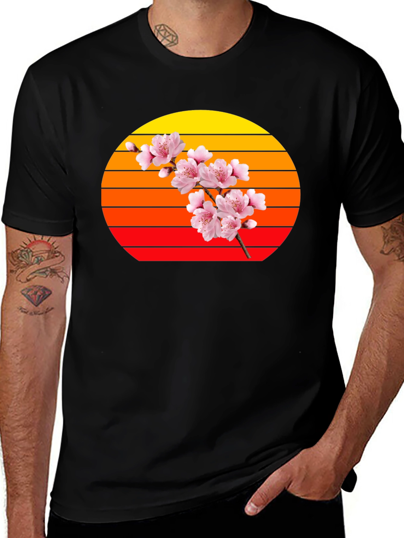 Cherry Blossom Sunset Graphic Tee - Trendy Style