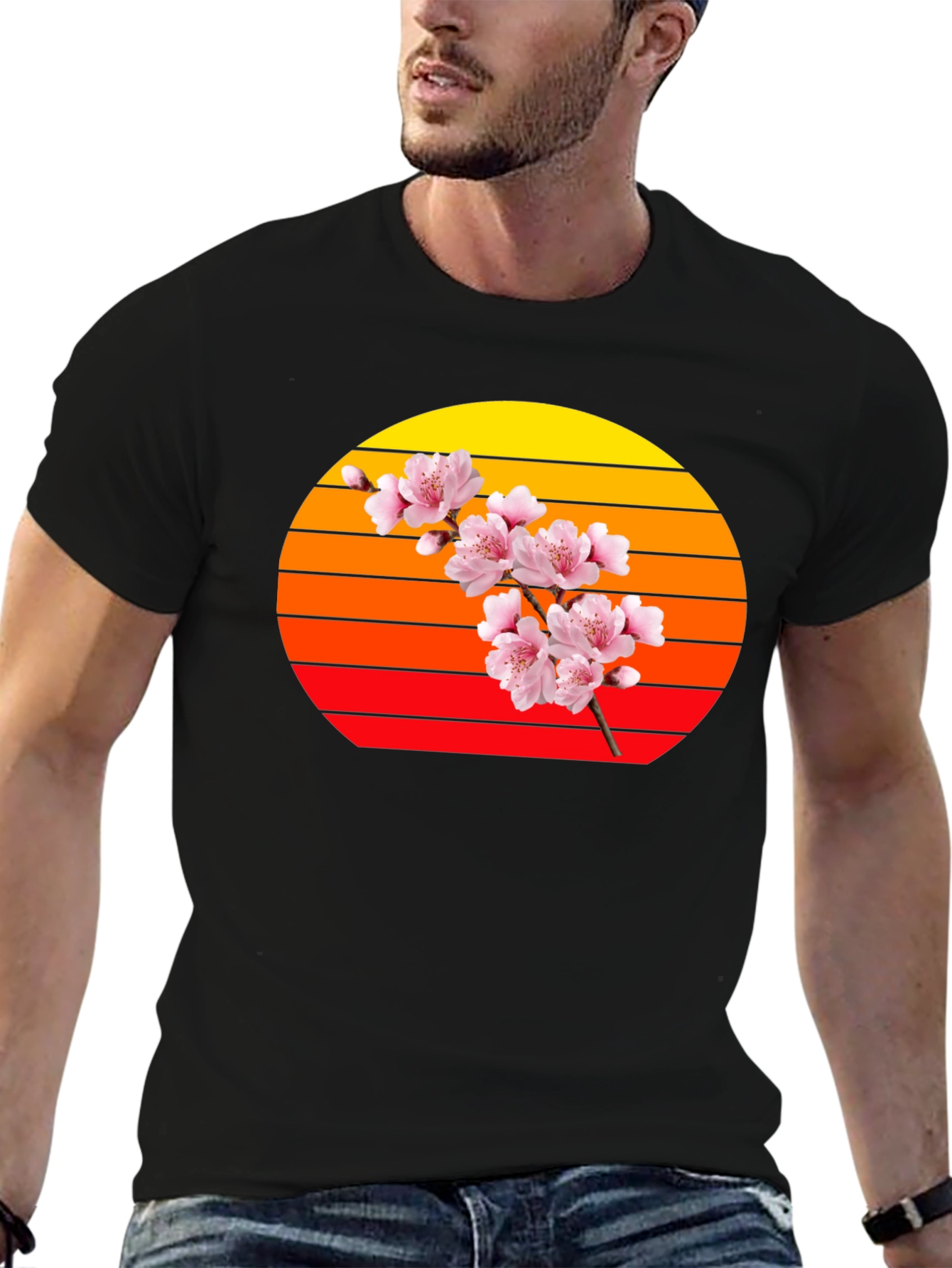 Cherry Blossom Sunset Graphic Tee - Trendy Style