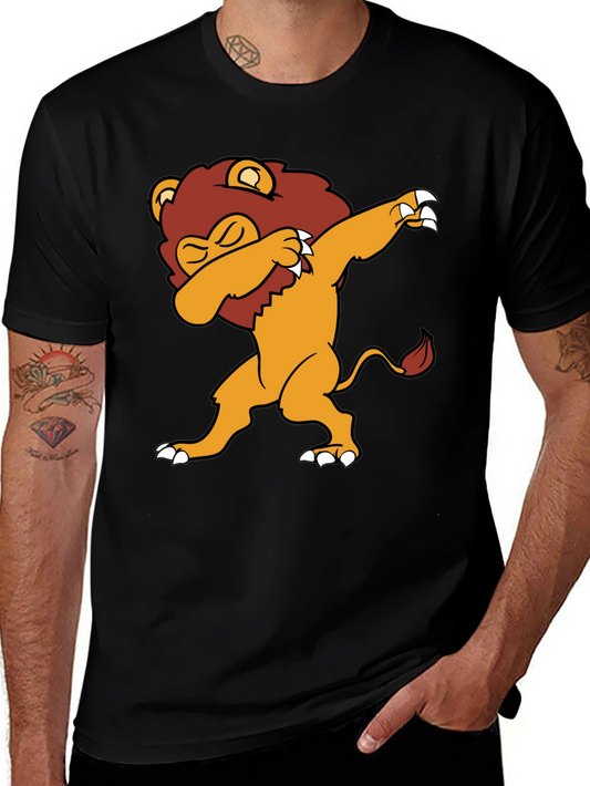 Dabbing Lion Graphic Tee - Black Cotton T-Shirt