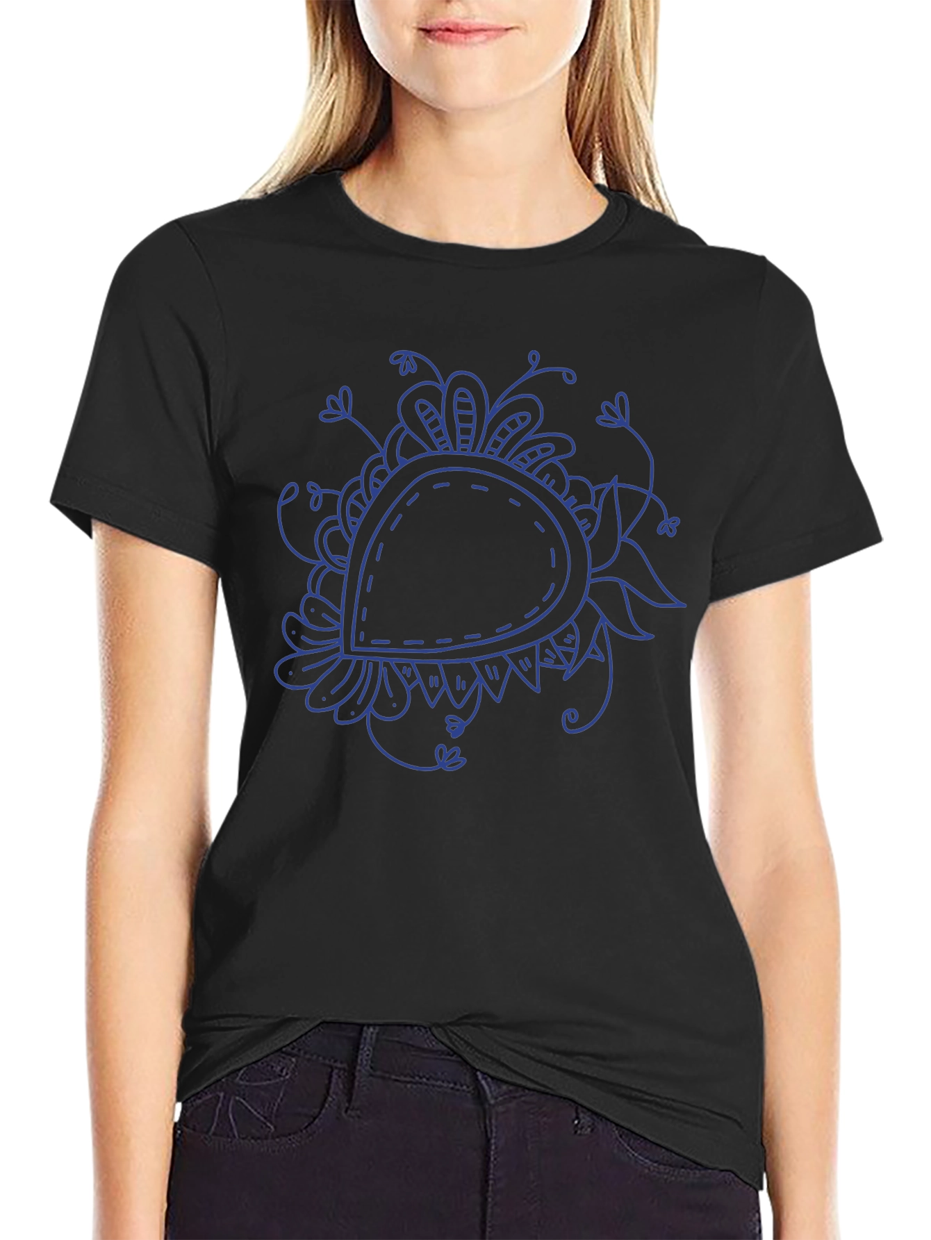Black T-Shirt with Blue Paisley Design