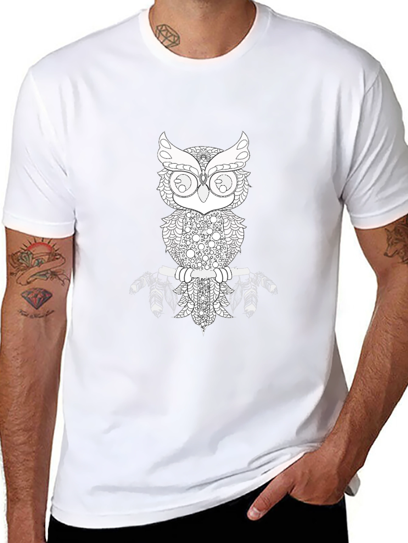 Owl Graphic Print Black T-Shirt