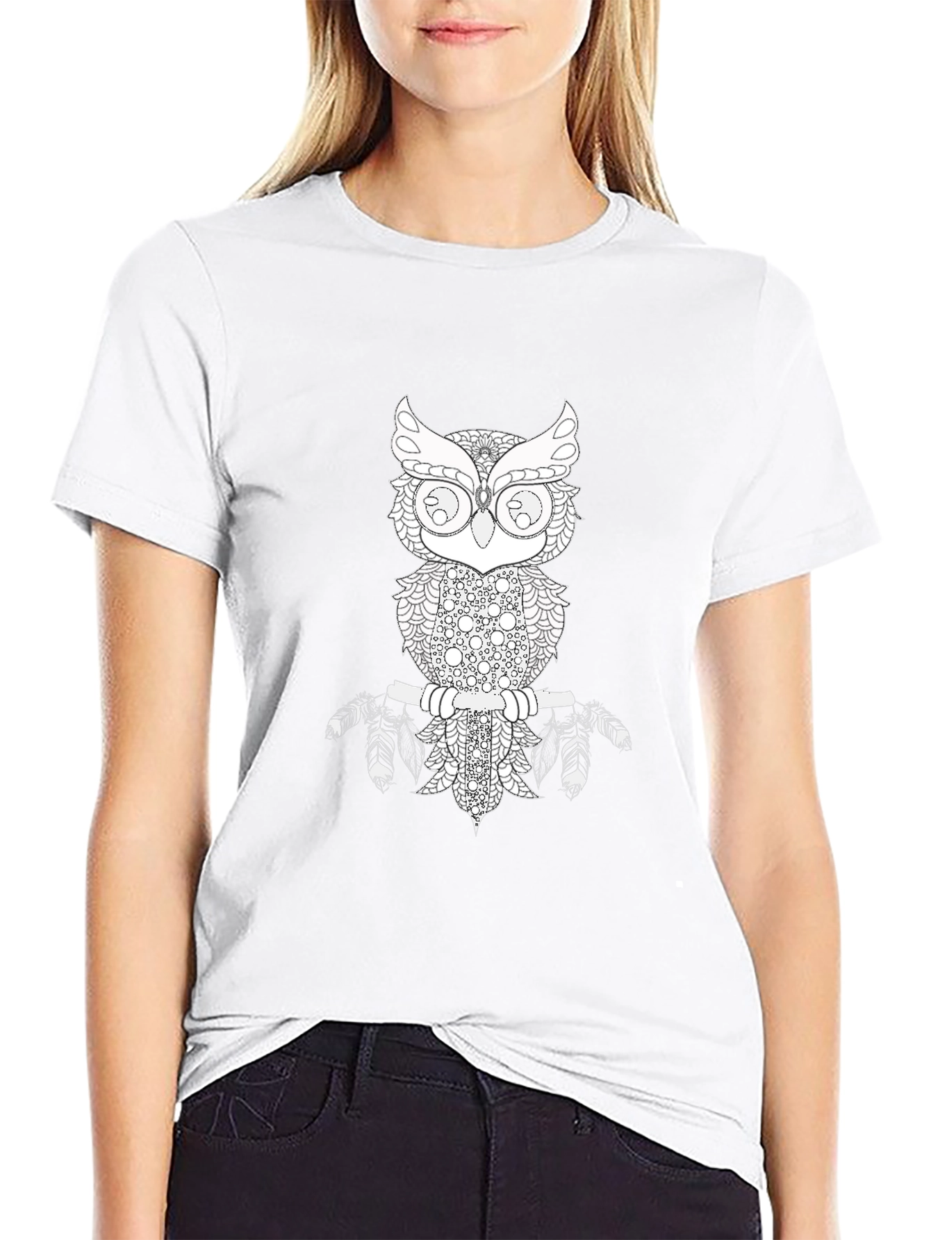 Owl Graphic Print Black T-Shirt