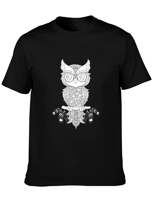 Owl Graphic Print Black T-Shirt