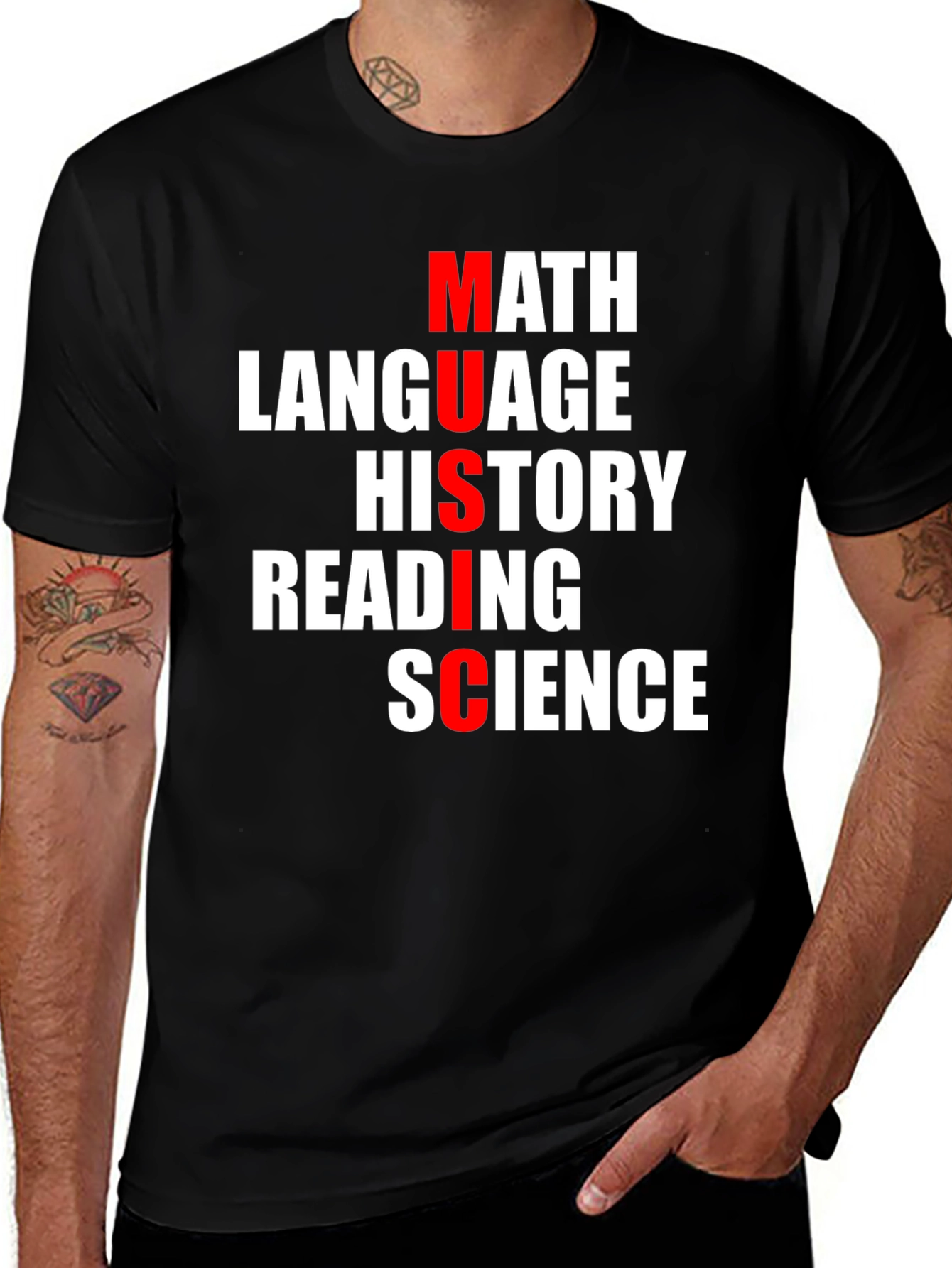 Music Subjects T-Shirt: Math Language History Reading Science