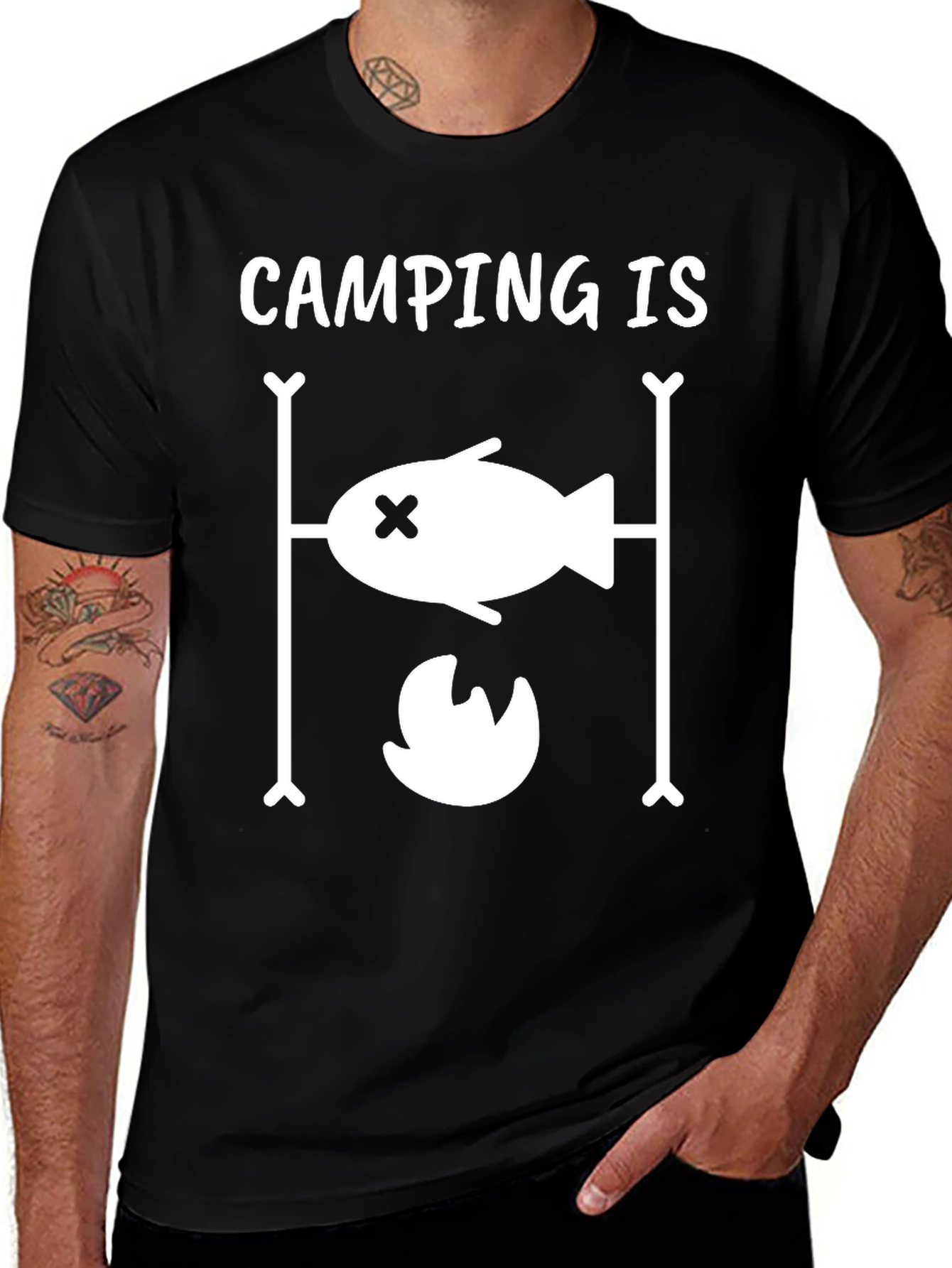 Camping Is T-Shirt Fish Over Fire Design