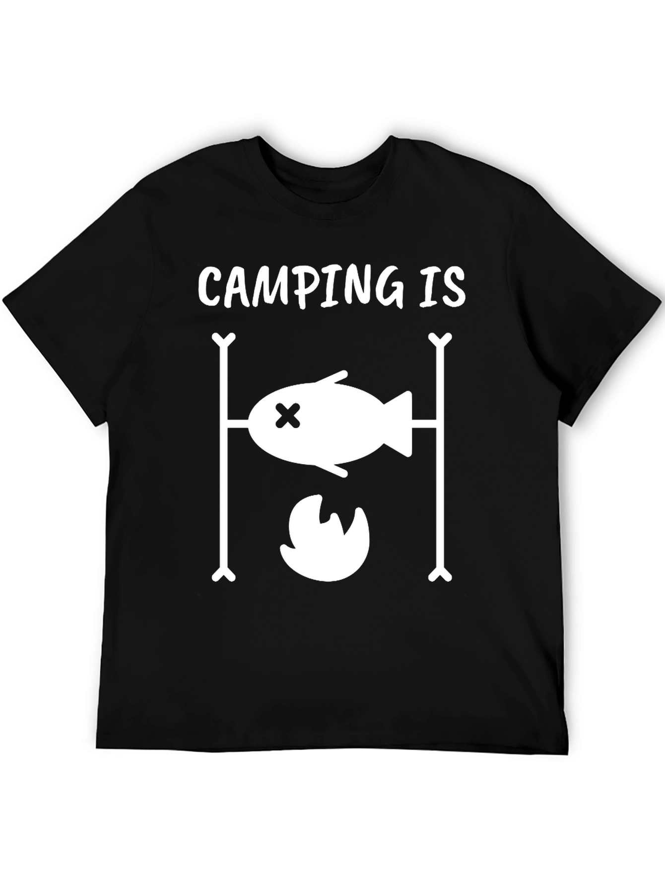 Camping Is T-Shirt Fish Over Fire Design