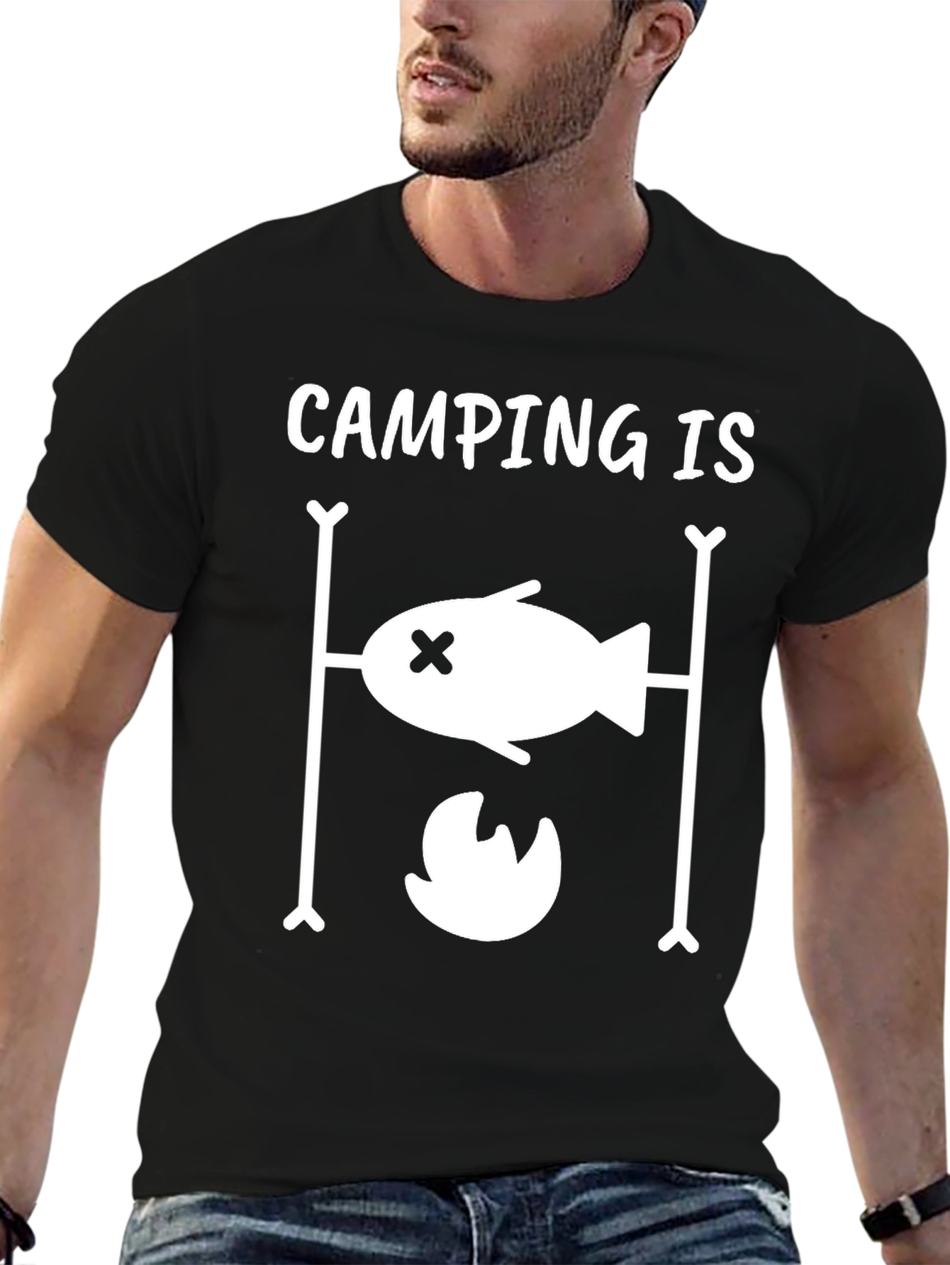 Camping Is T-Shirt Fish Over Fire Design