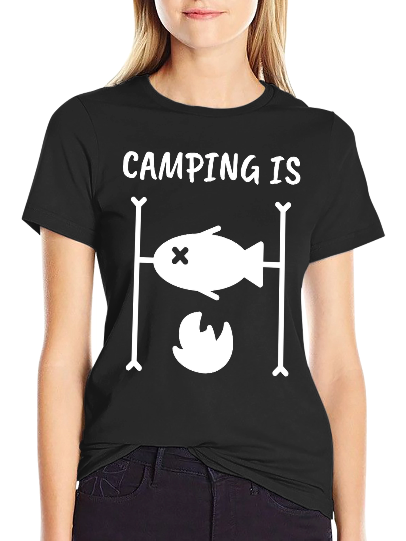 Camping Is T-Shirt Fish Over Fire Design