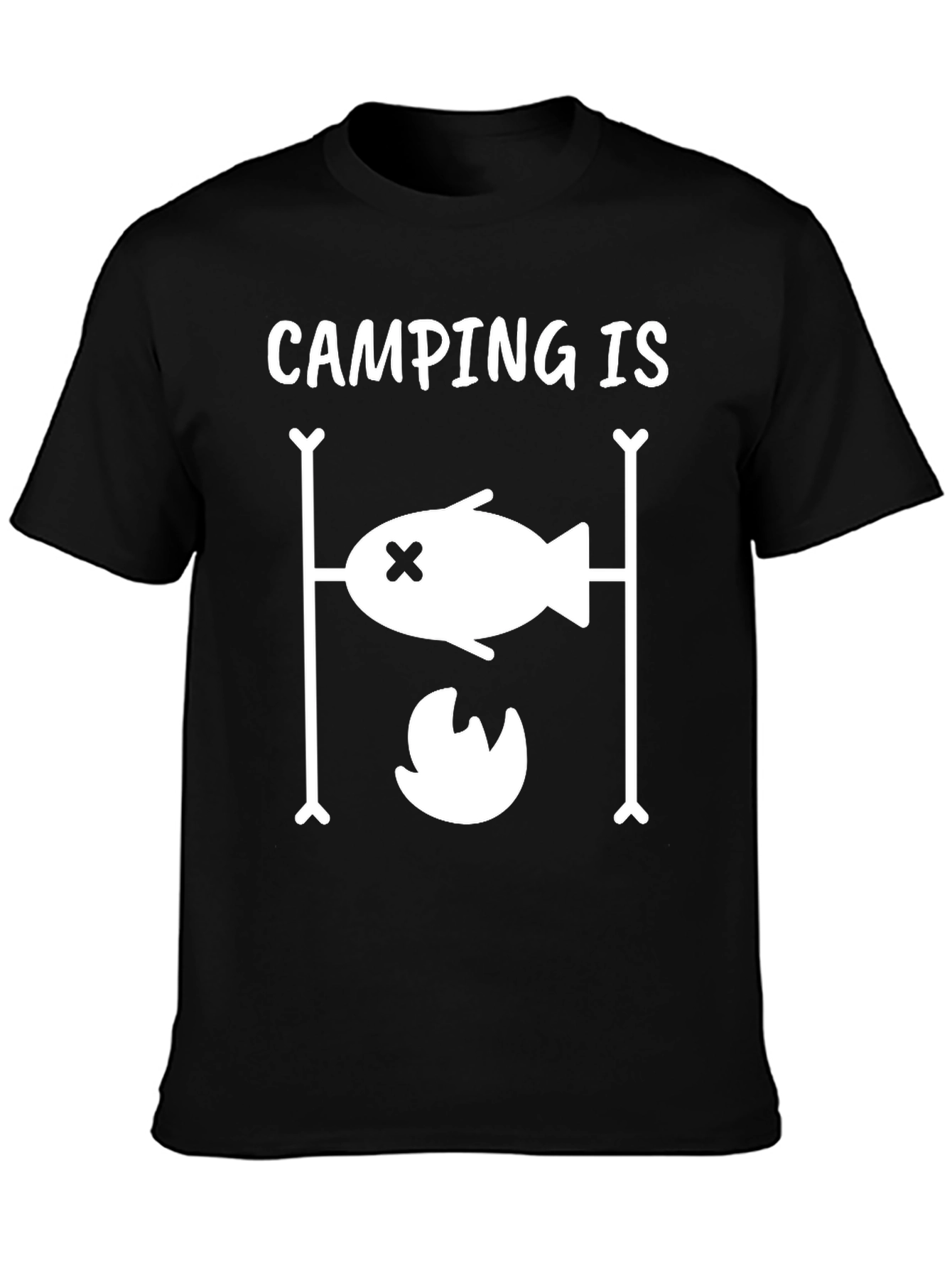 Camping Is T-Shirt Fish Over Fire Design