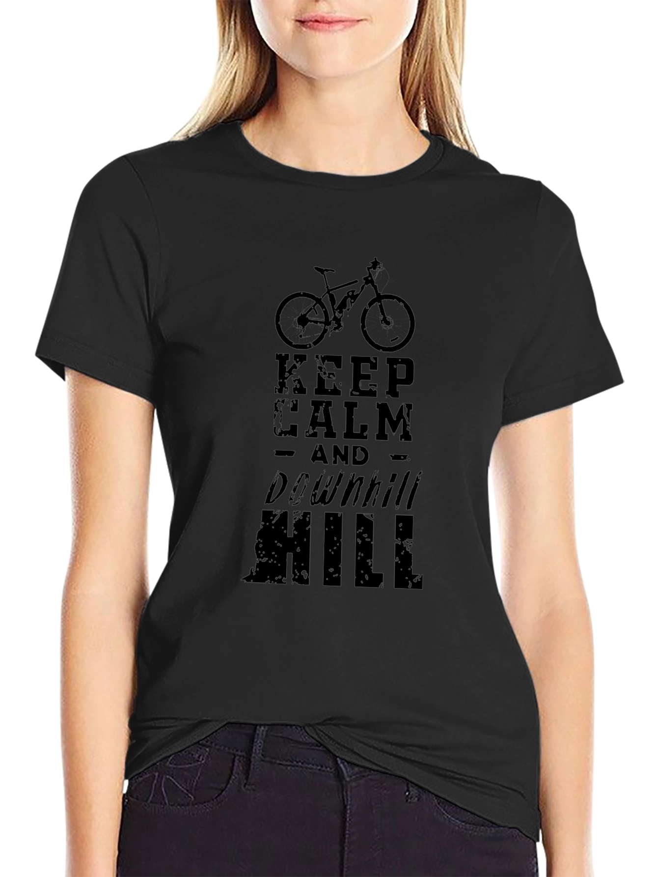 Keep Calm Downhill Bike Graphic Tee - Black
