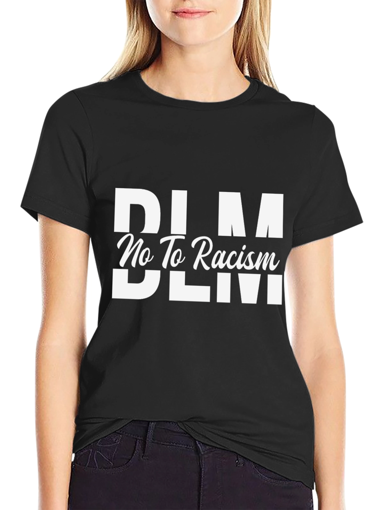 BLM No To Racism Graphic T-Shirt - Black