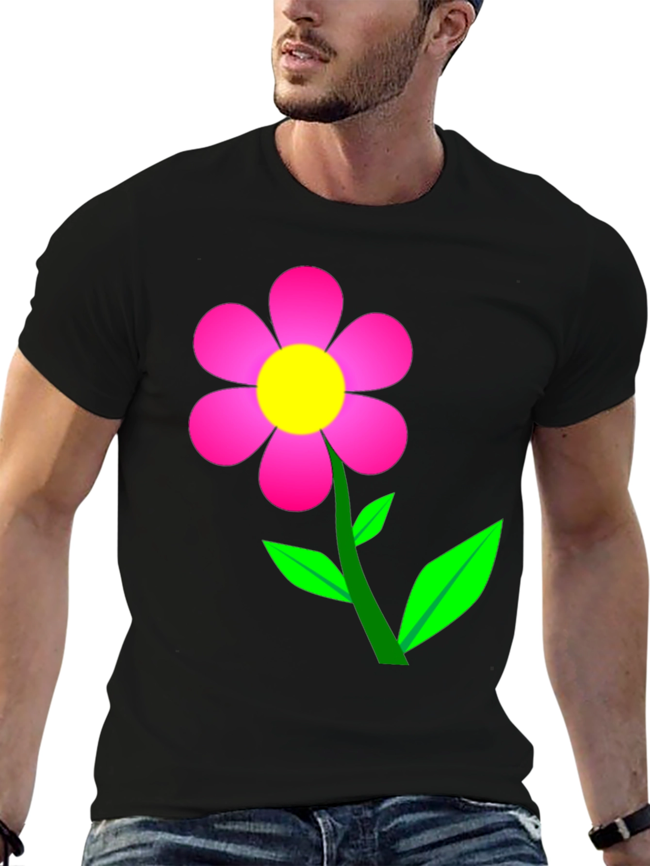 Flower Power Graphic Tee - Soft Black Cotton T-Shirt