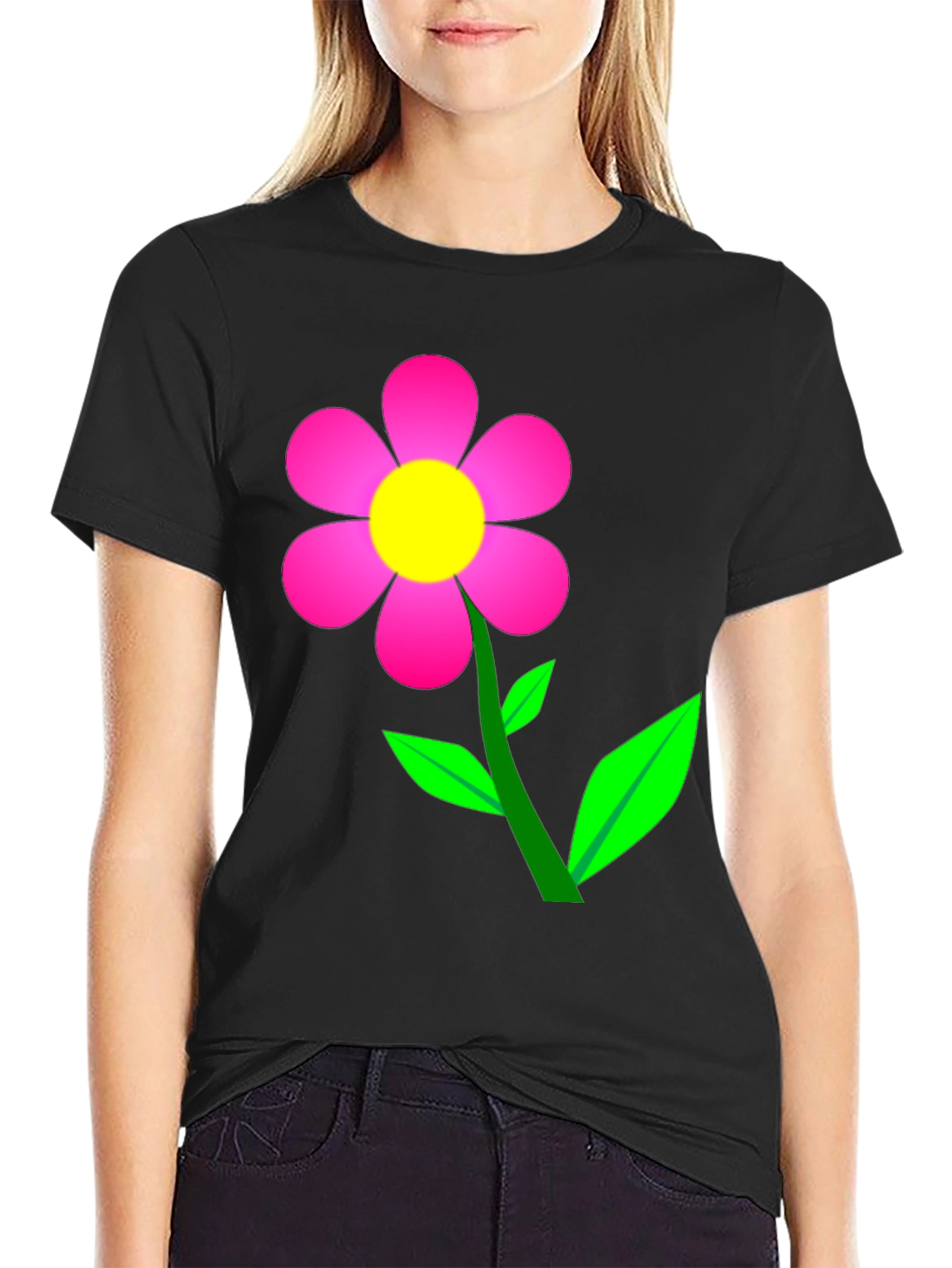 Flower Power Graphic Tee - Soft Black Cotton T-Shirt