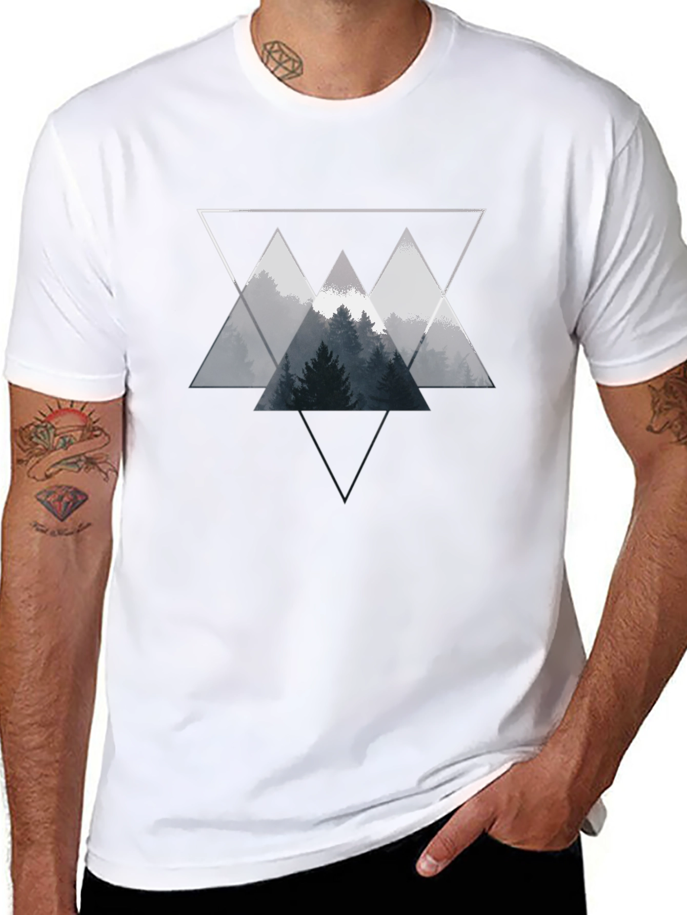 Geometric Forest Graphic Tee - Black Unisex T-Shirt