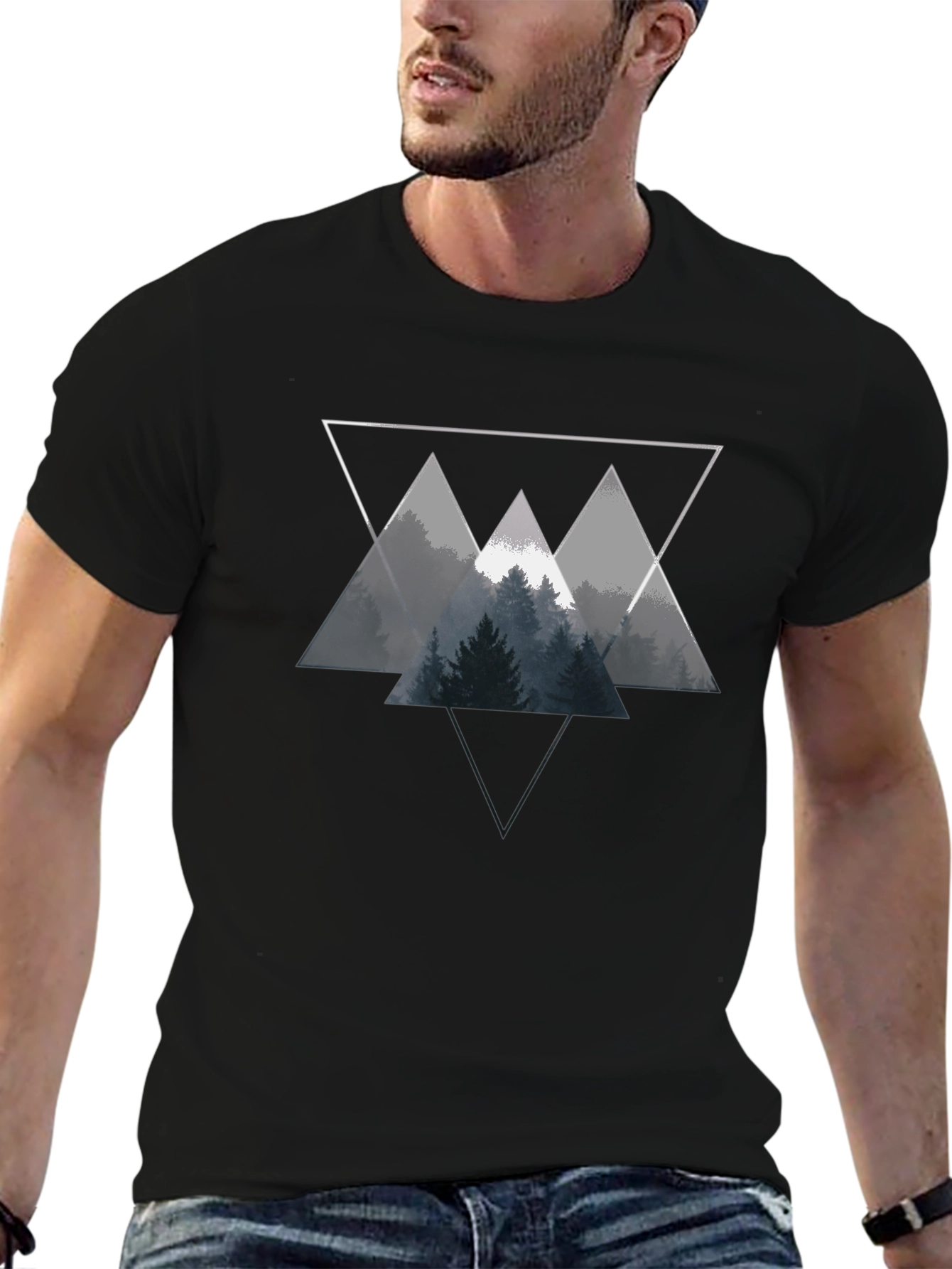 Geometric Forest Graphic Tee - Black Unisex T-Shirt