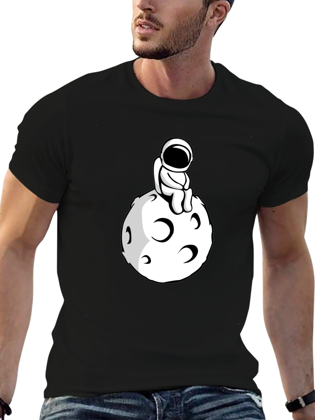 Astronaut on the Moon Black T-Shirt