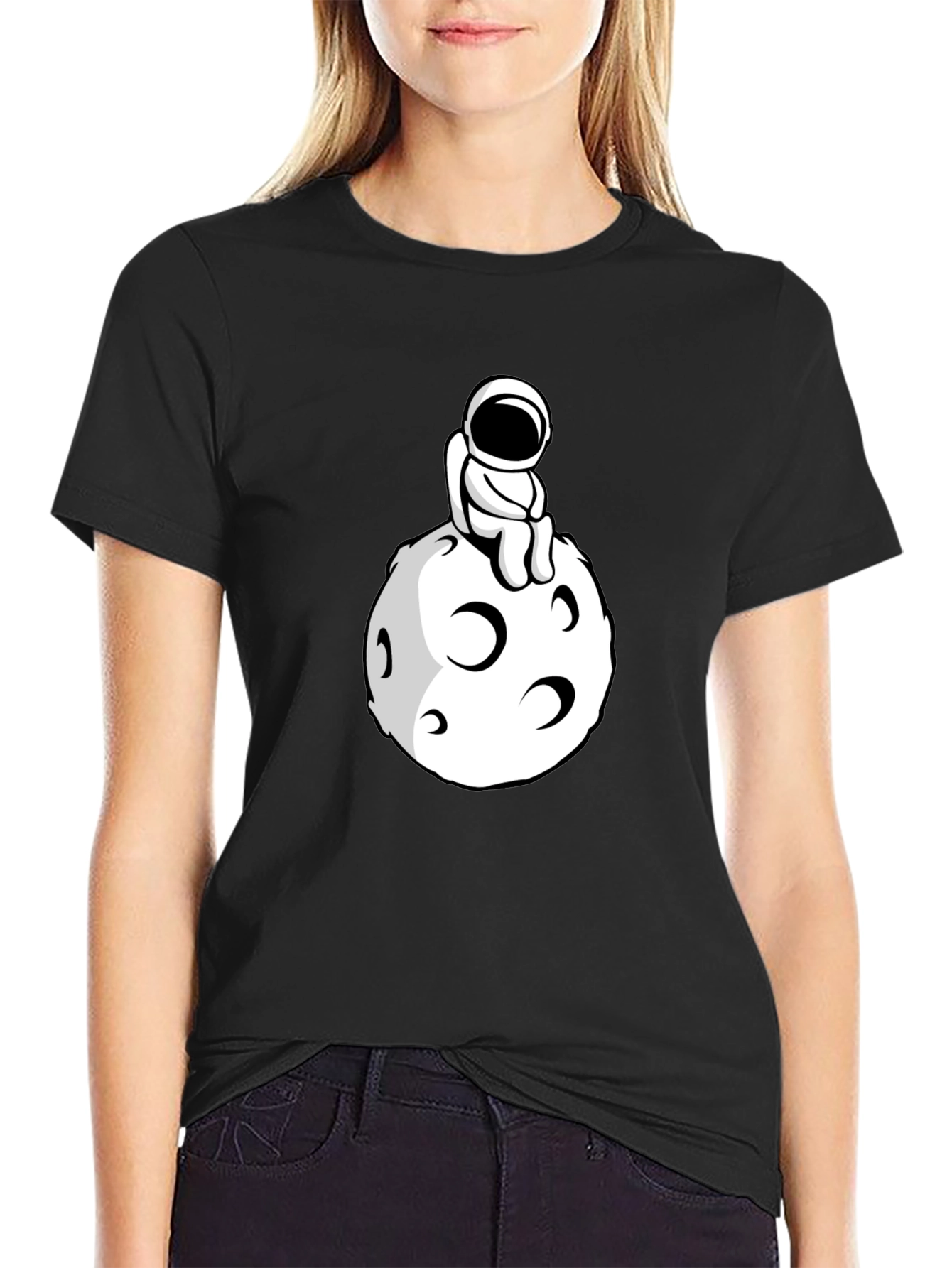 Astronaut on the Moon Black T-Shirt