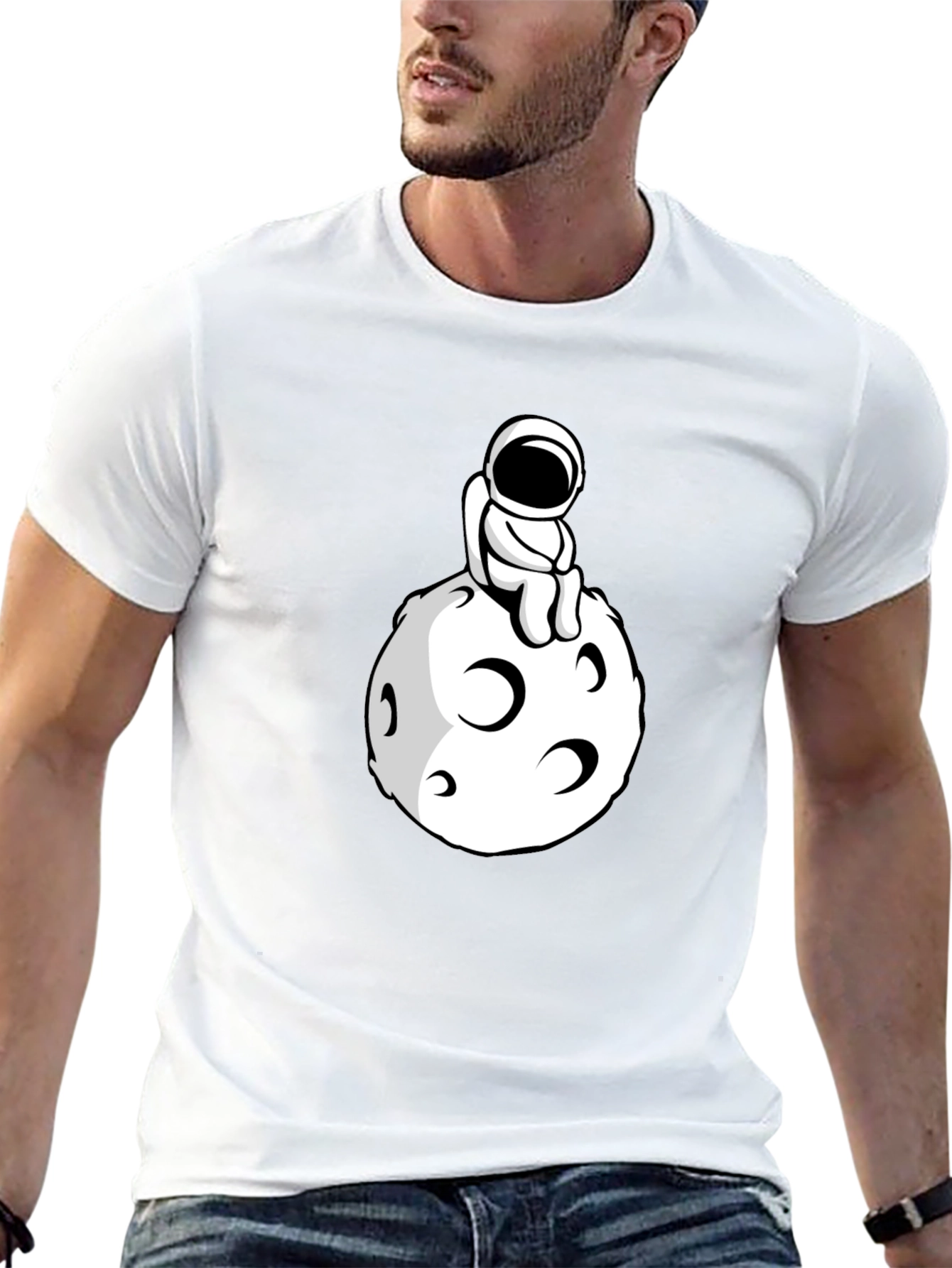 Astronaut on the Moon Black T-Shirt