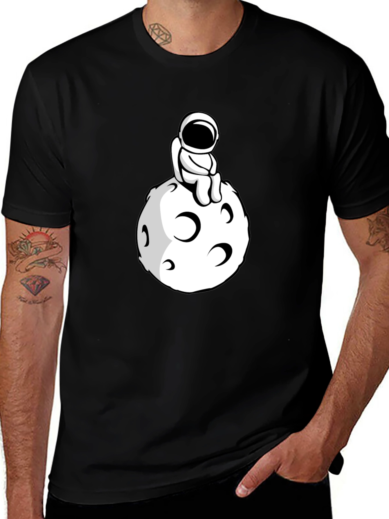 Astronaut on the Moon Black T-Shirt
