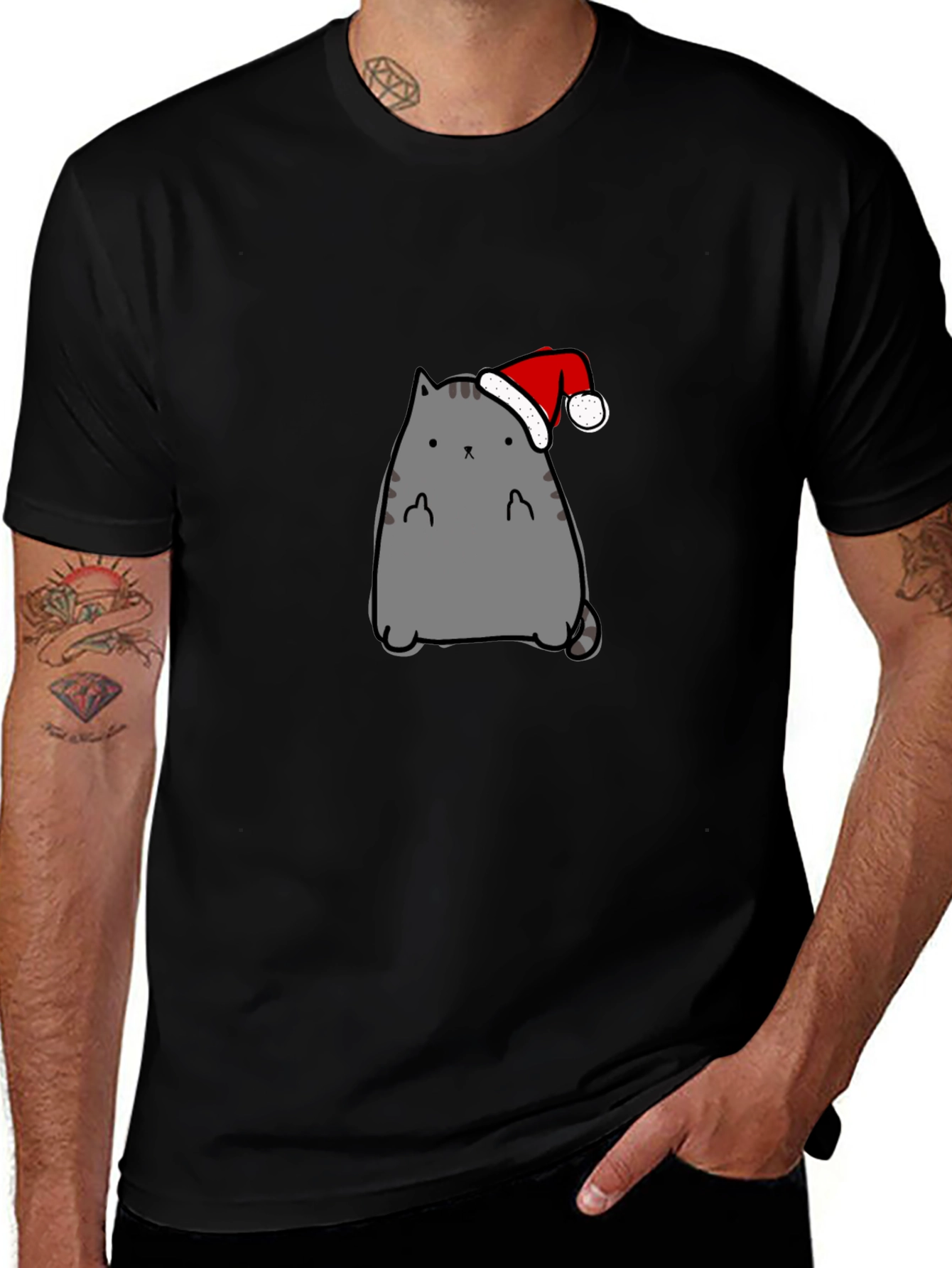 Festive Cat Graphic Tee - Holiday Fun!