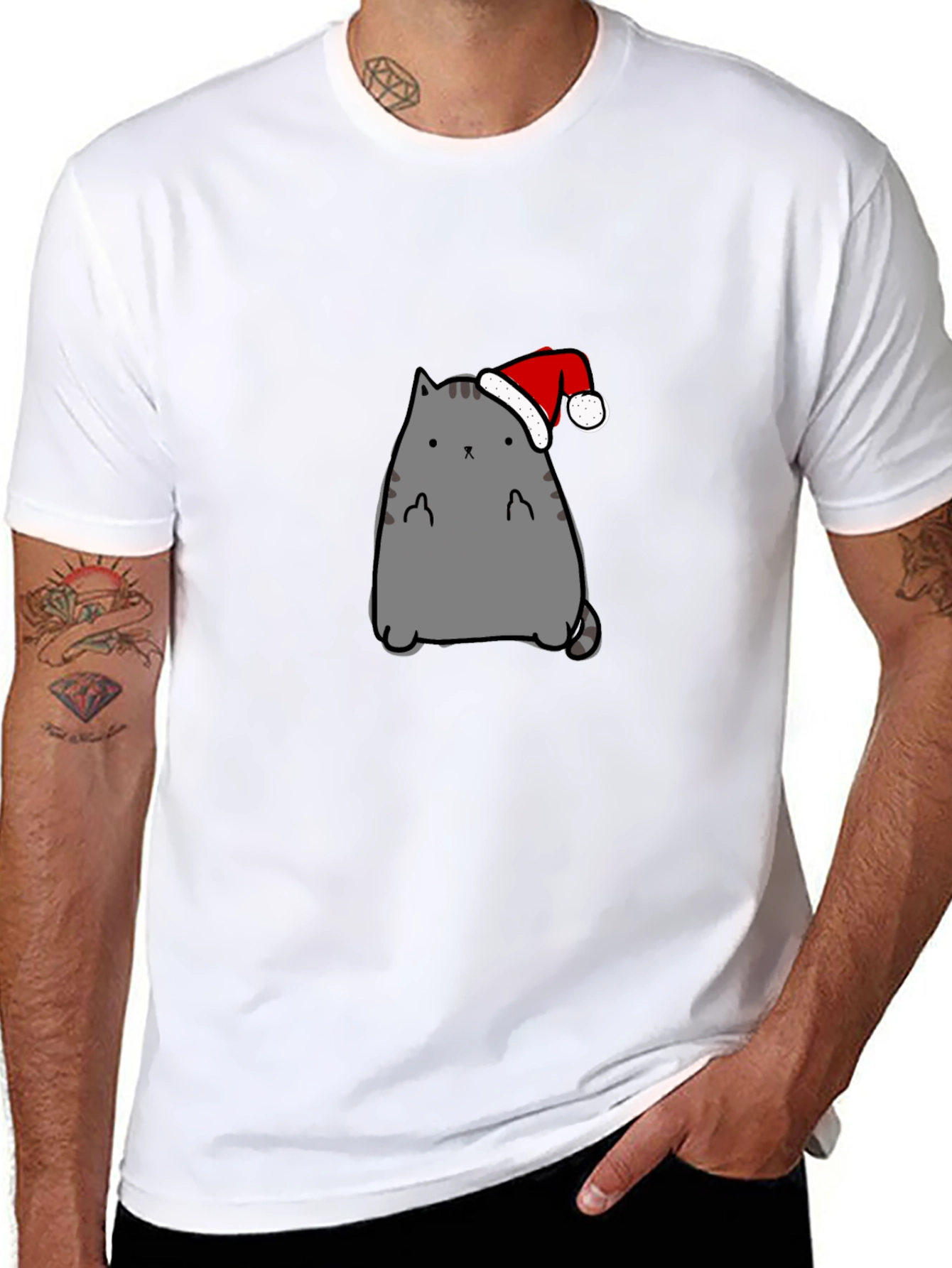 Festive Cat Graphic Tee - Holiday Fun!
