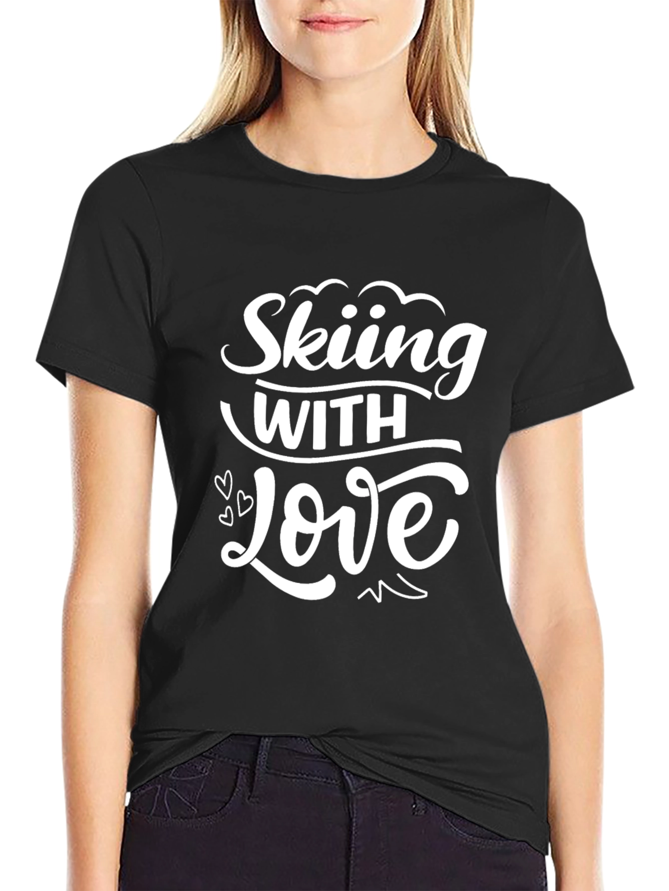 Skiing with Love Graphic Tee - Black