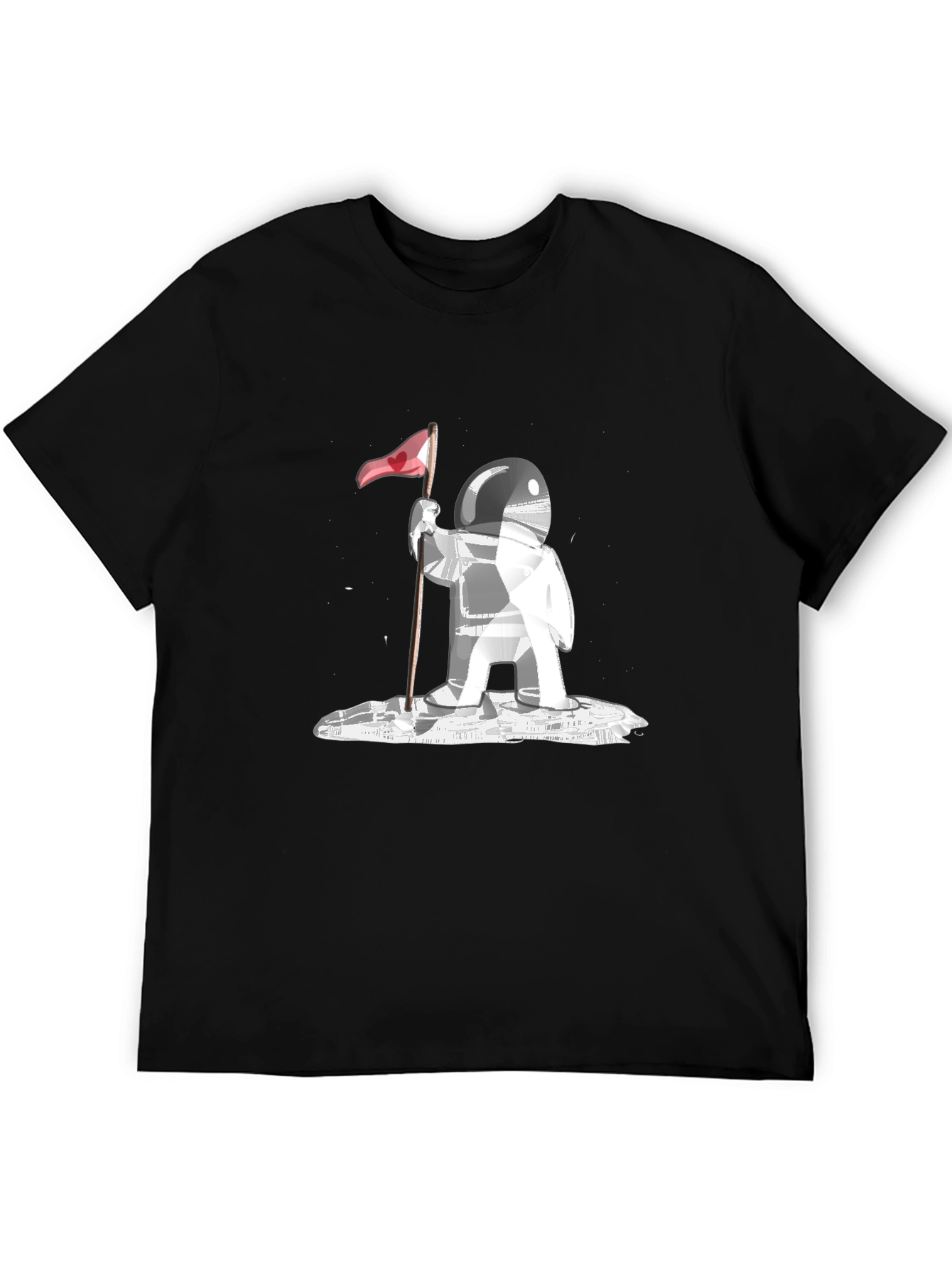 Astronaut Flag Graphic Tee - Black Cotton Comfort