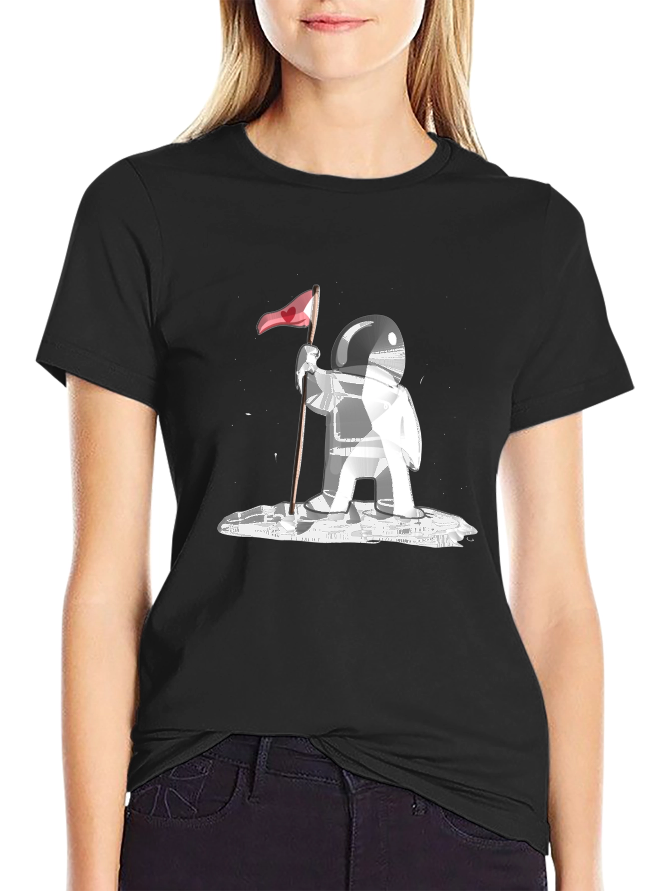 Astronaut Flag Graphic Tee - Black Cotton Comfort