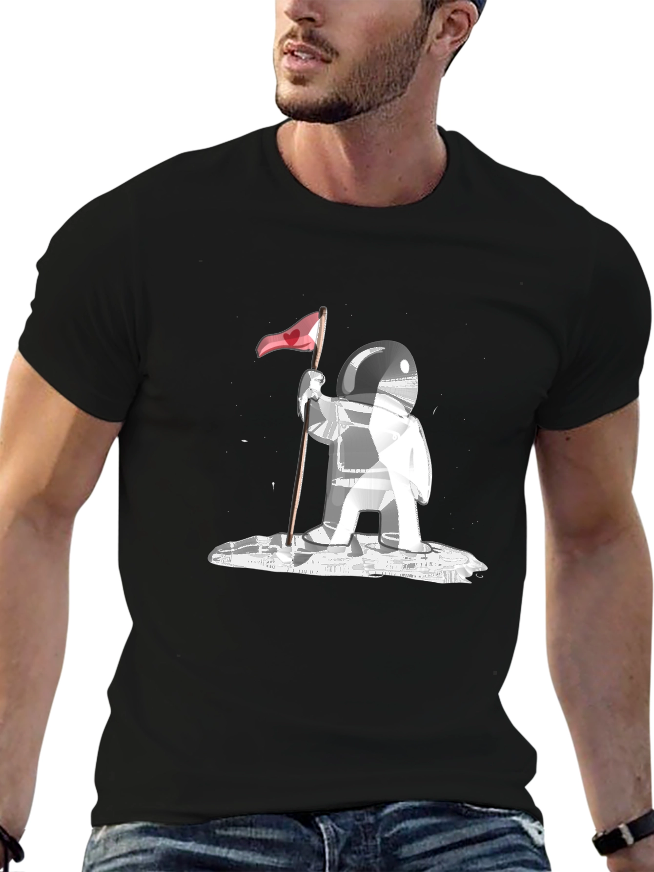 Astronaut Flag Graphic Tee - Black Cotton Comfort
