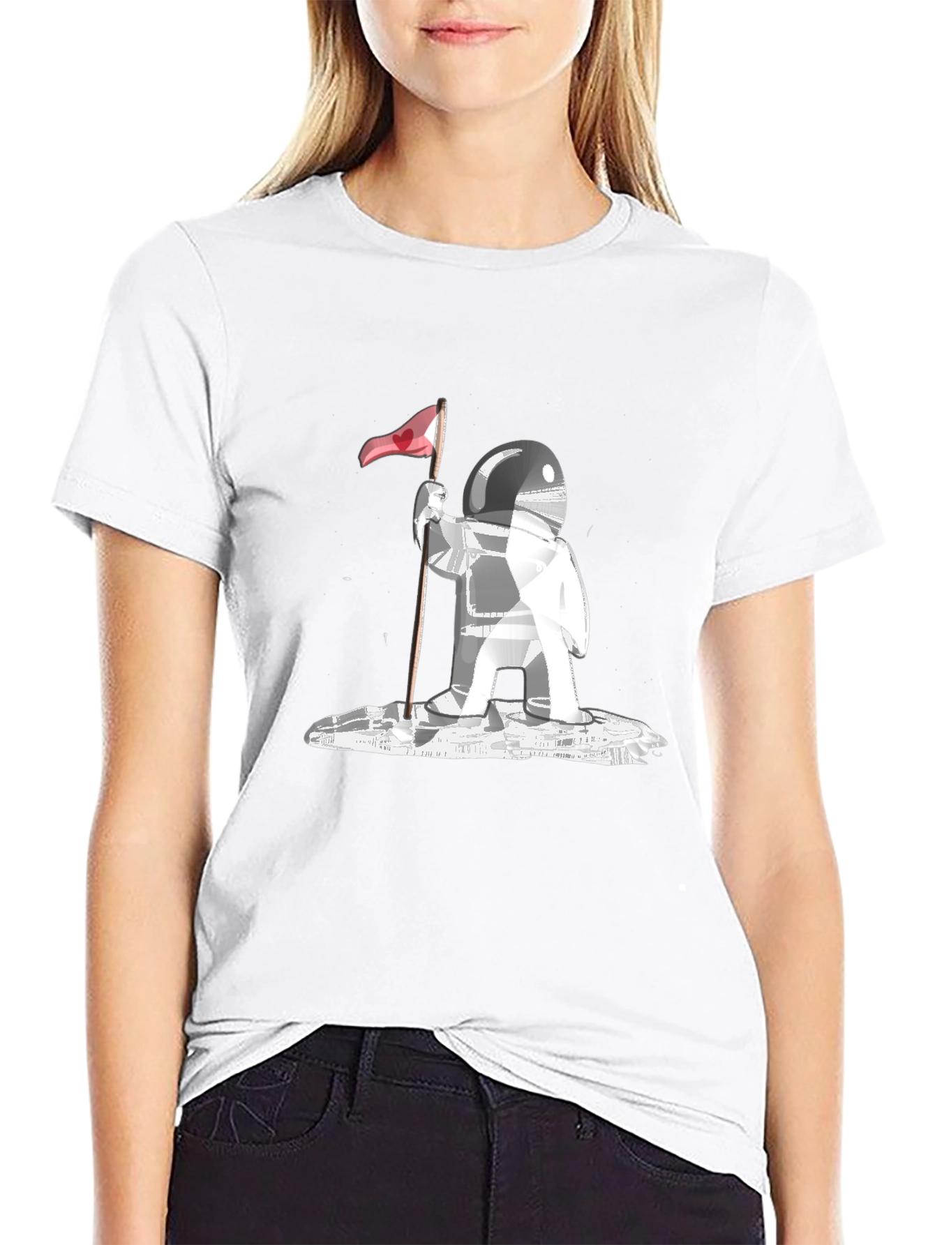 Astronaut Flag Graphic Tee - Black Cotton Comfort