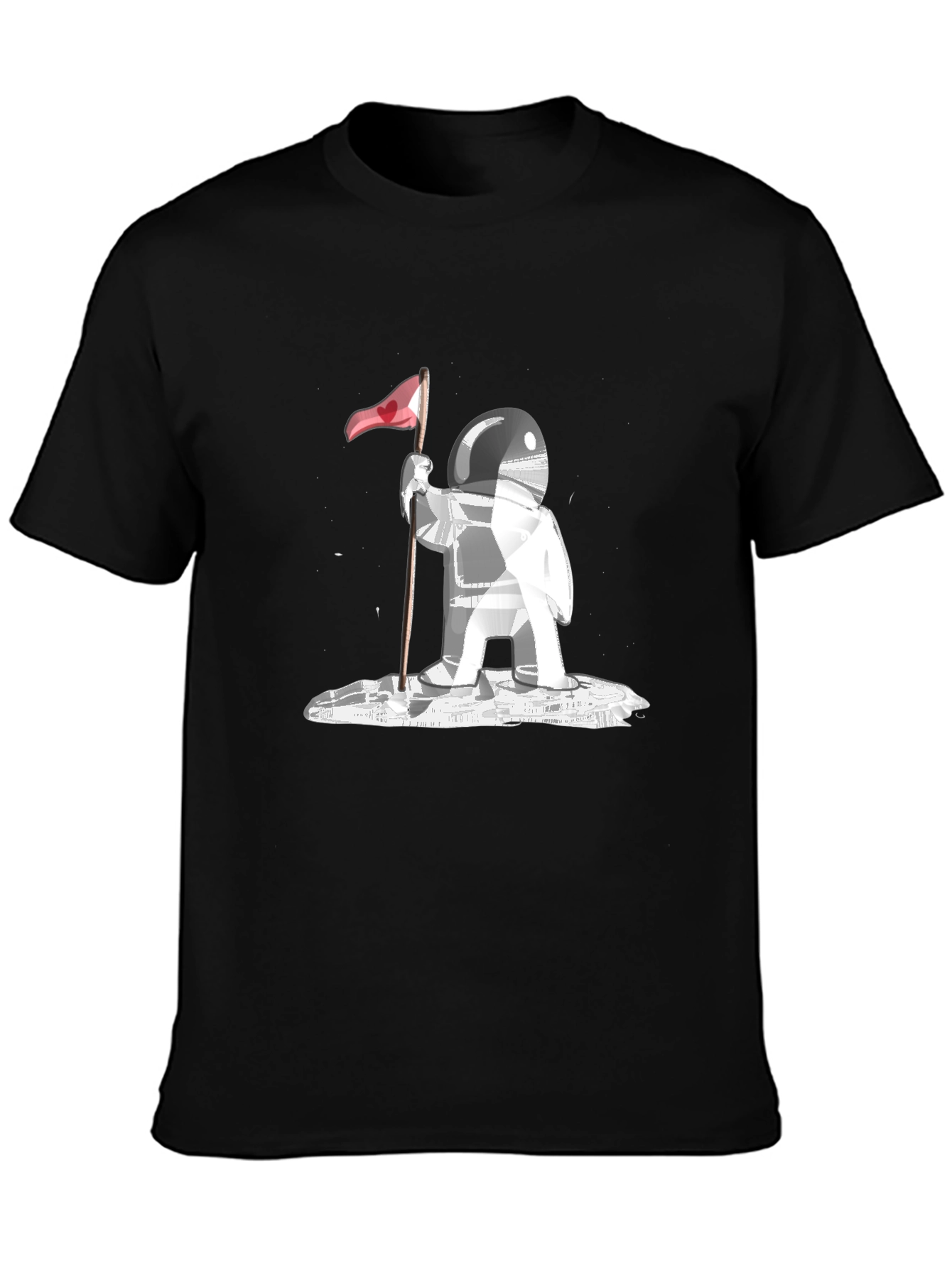 Astronaut Flag Graphic Tee - Black Cotton Comfort