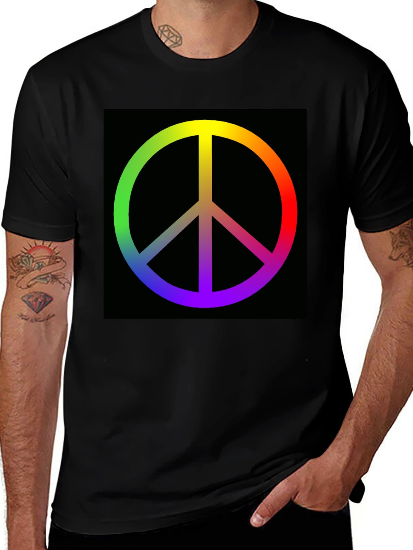Rainbow Peace Sign Graphic Tee - Black Cotton Blend