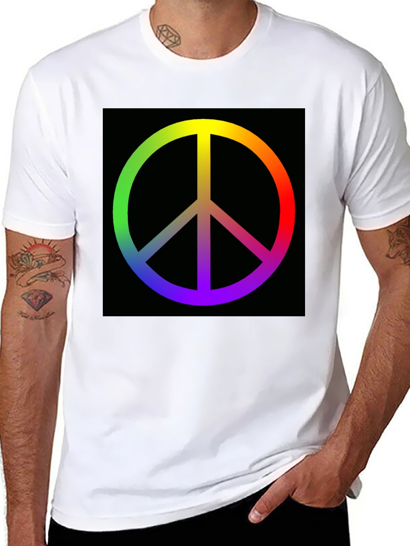 Rainbow Peace Sign Graphic Tee - Black Cotton Blend