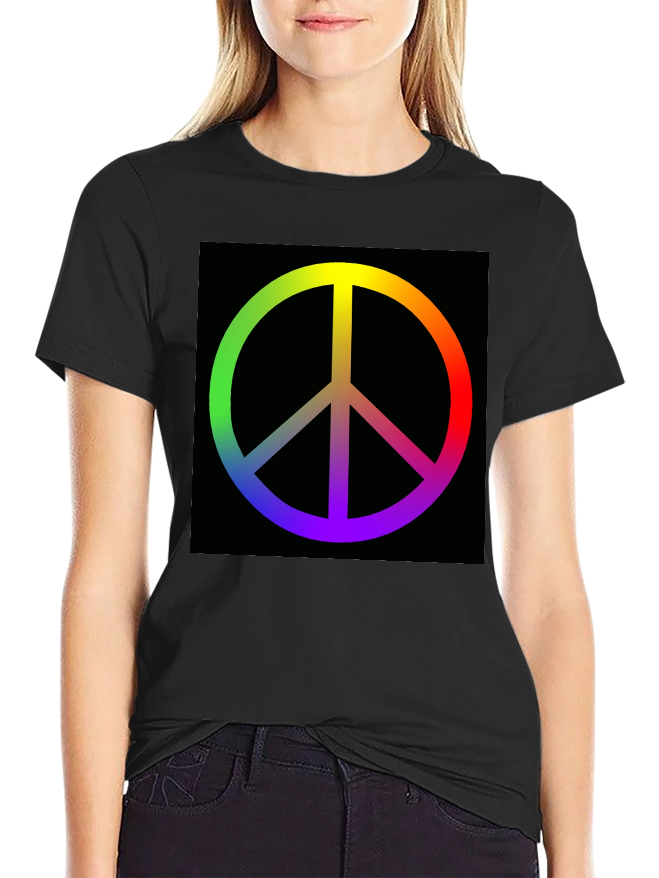 Rainbow Peace Sign Graphic Tee - Black Cotton Blend