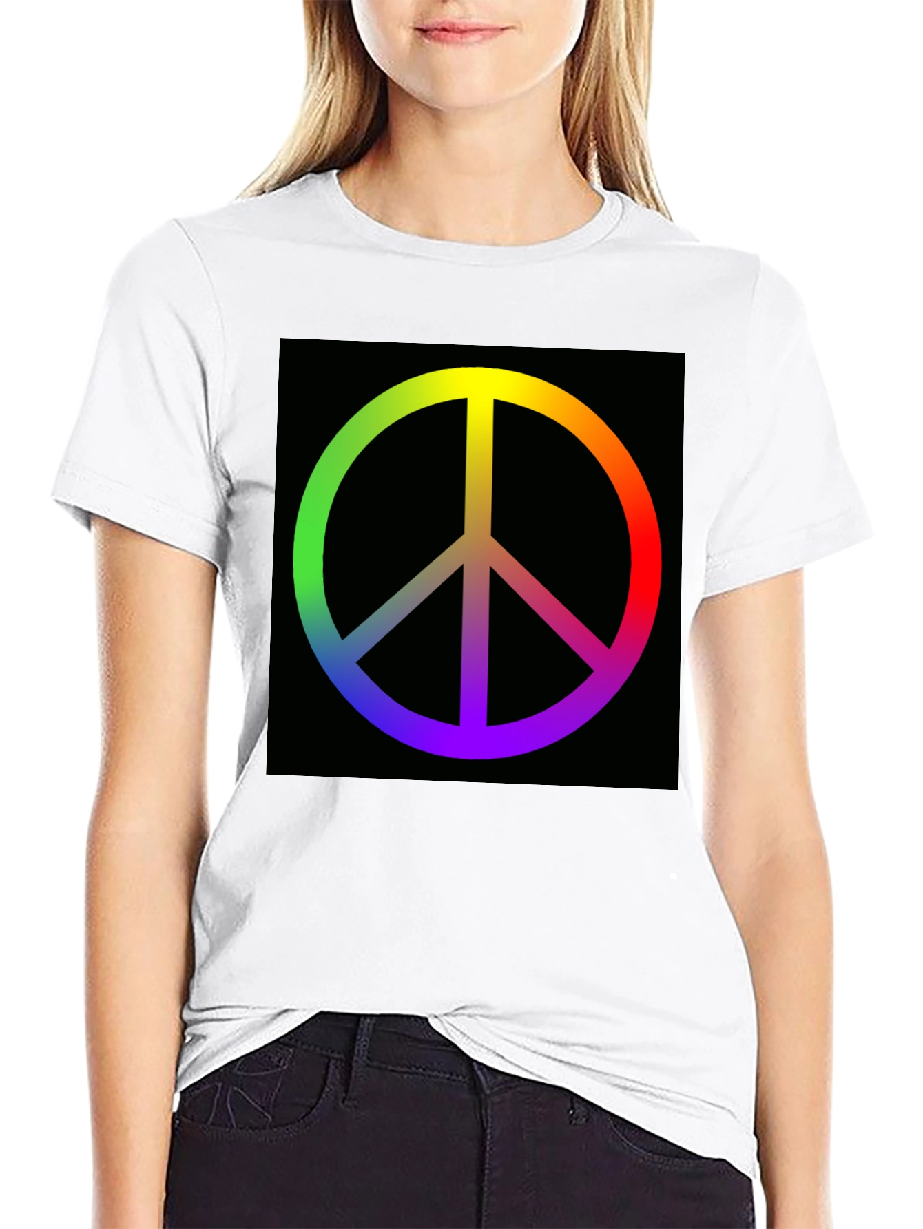 Rainbow Peace Sign Graphic Tee - Black Cotton Blend