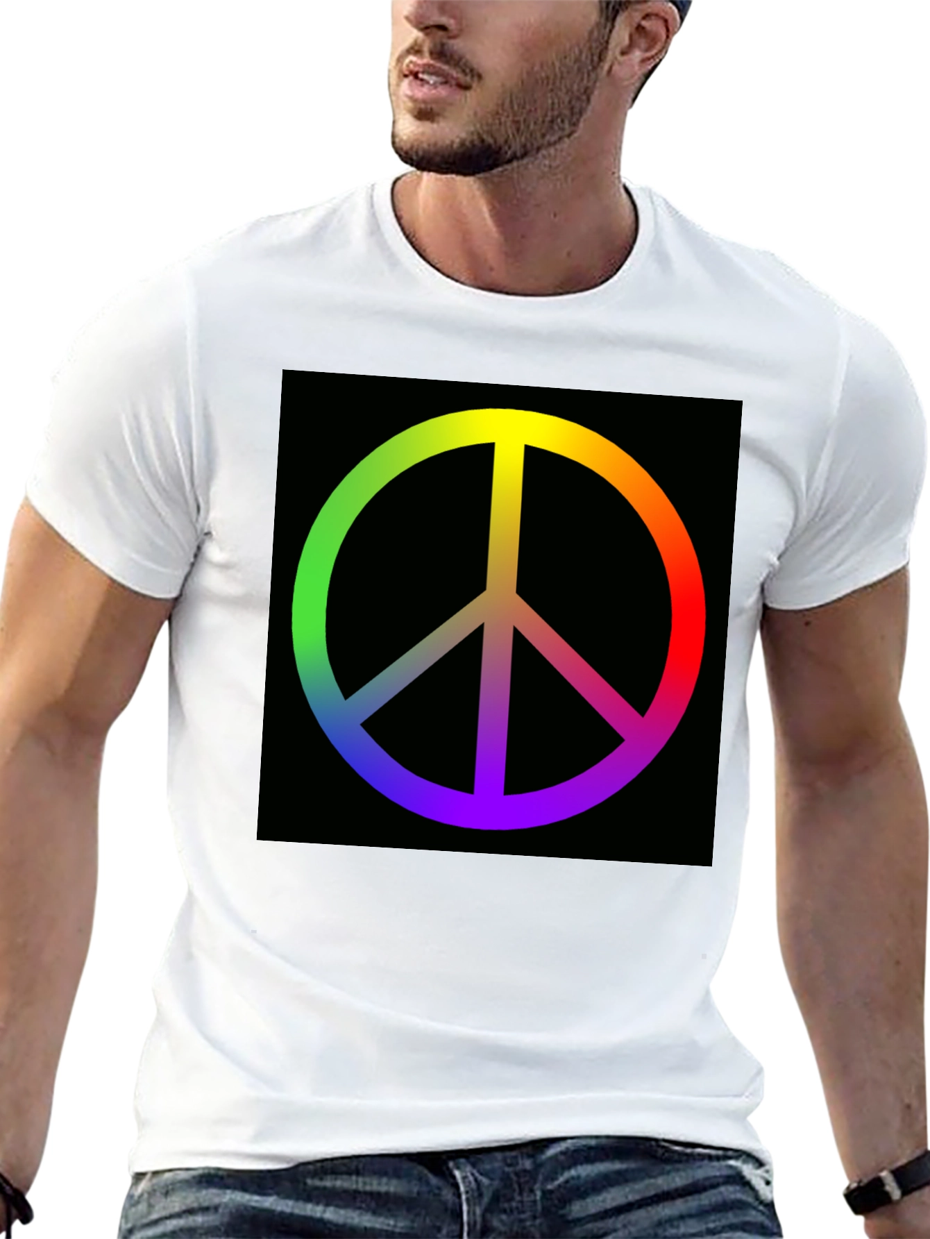 Rainbow Peace Sign Graphic Tee - Black Cotton Blend