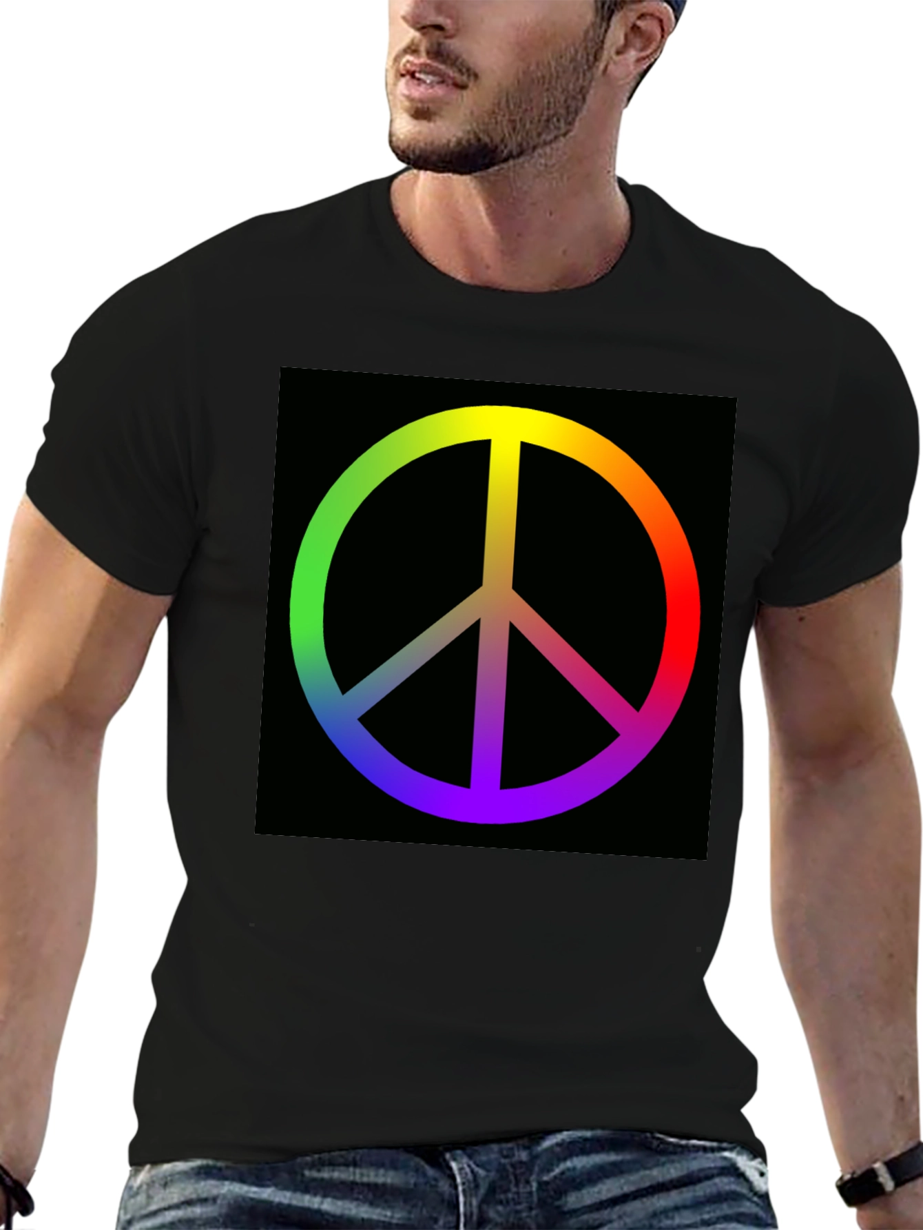 Rainbow Peace Sign Graphic Tee - Black Cotton Blend
