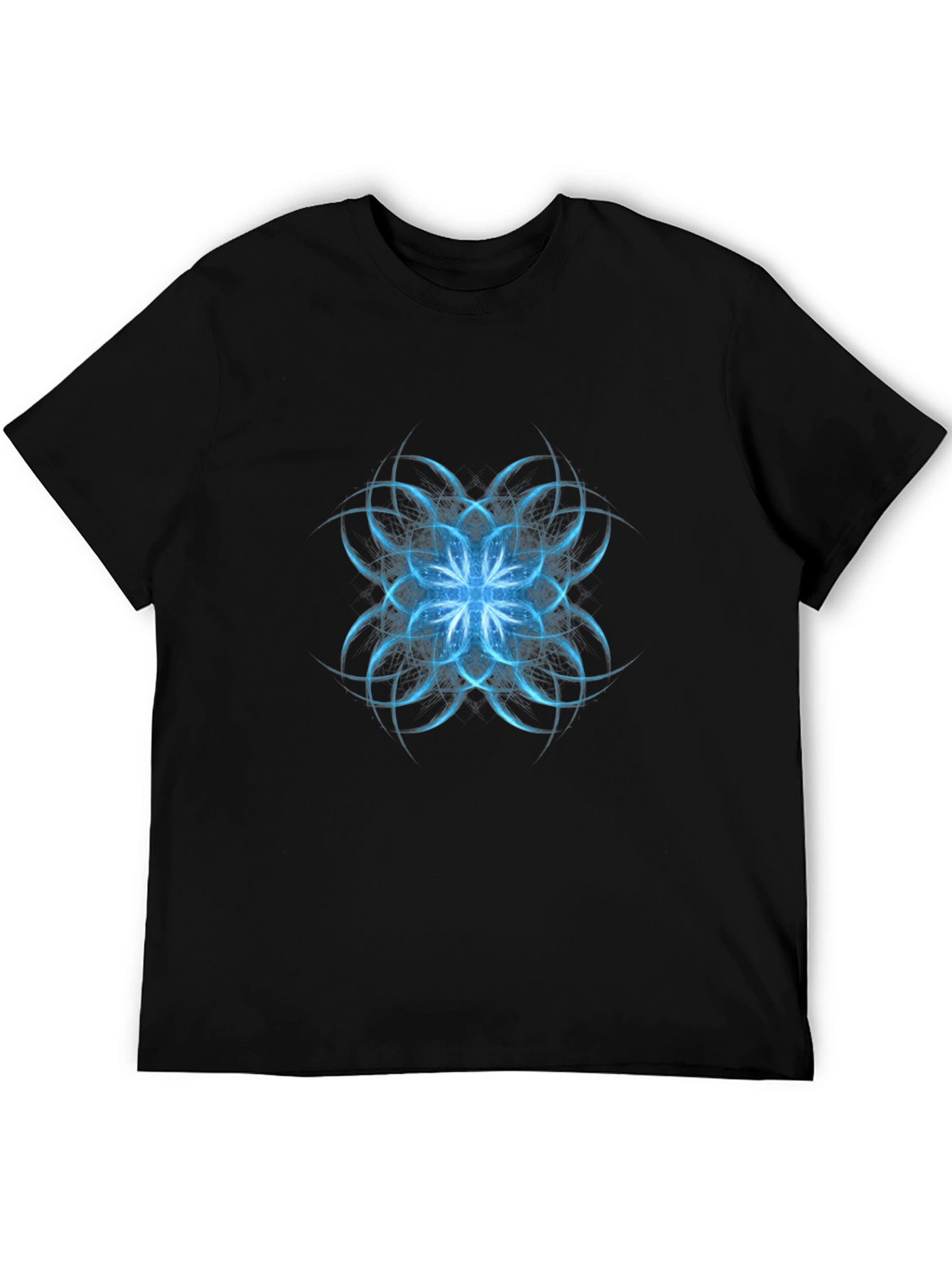 Abstract Blue Floral Graphic Black T-Shirt