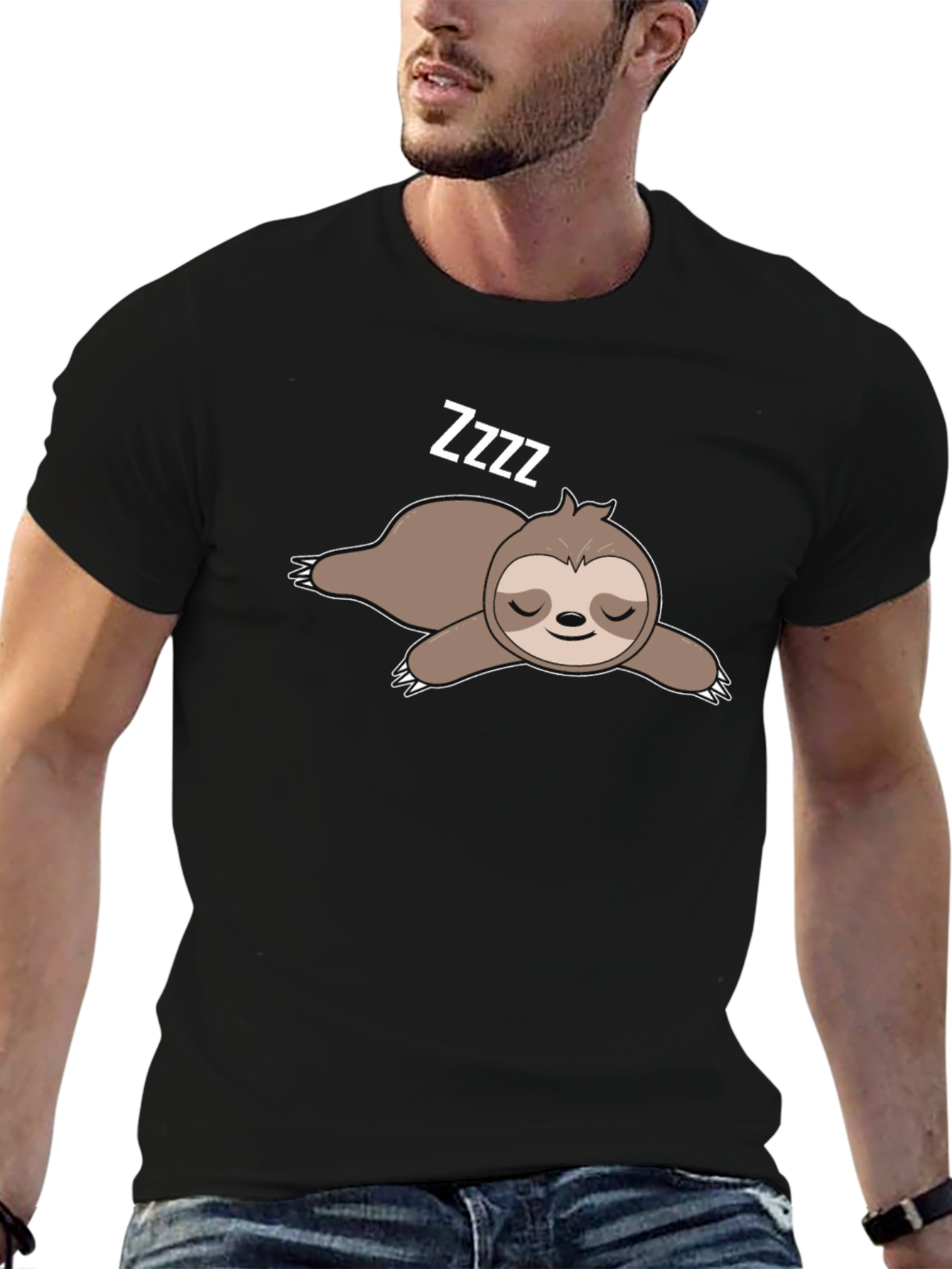Sleeping Sloth Graphic T-Shirt - Black