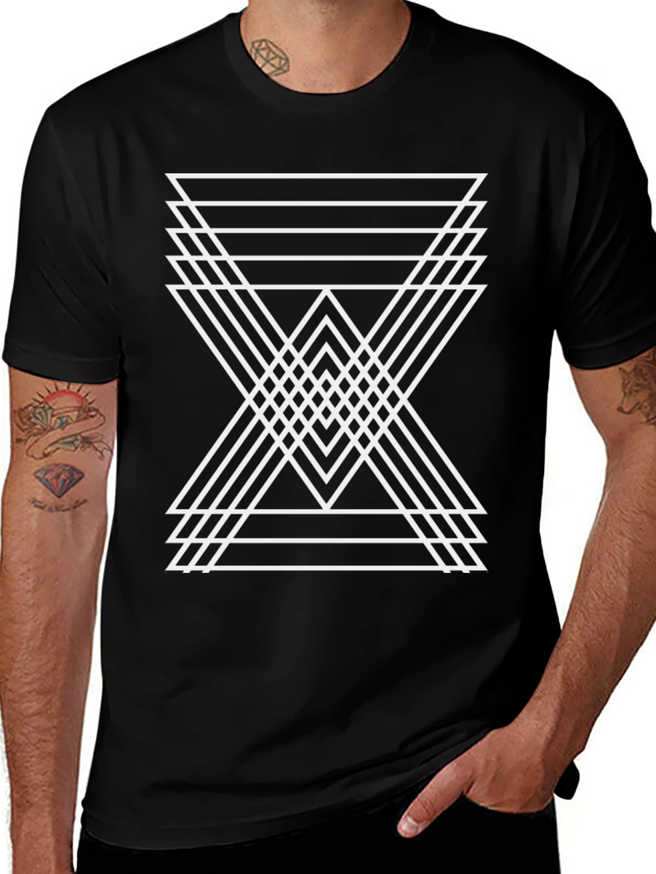 Geometric Triangle Graphic Tee - Mens Black T-Shirt
