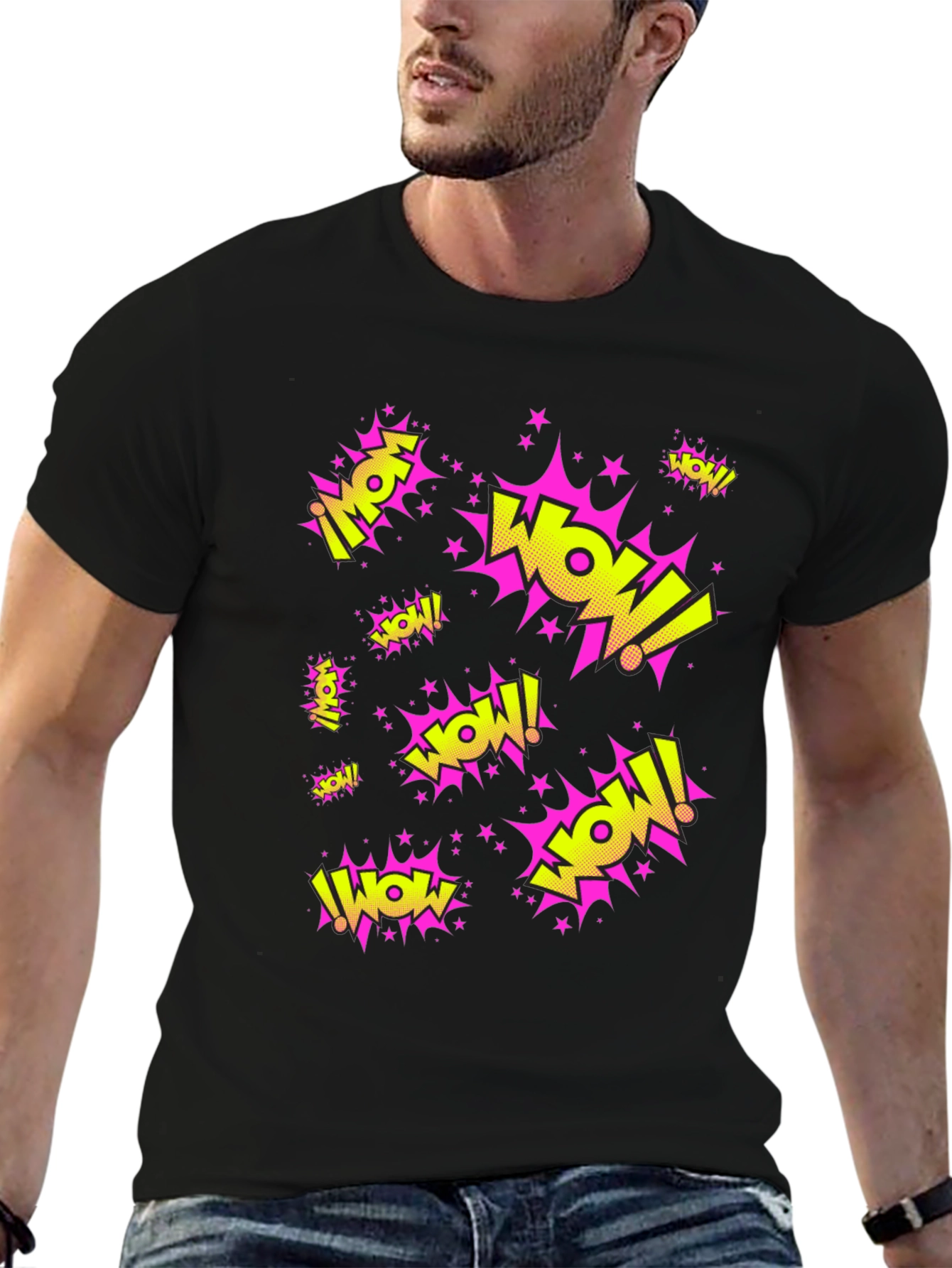WOW! Graphic Print Black T-Shirt