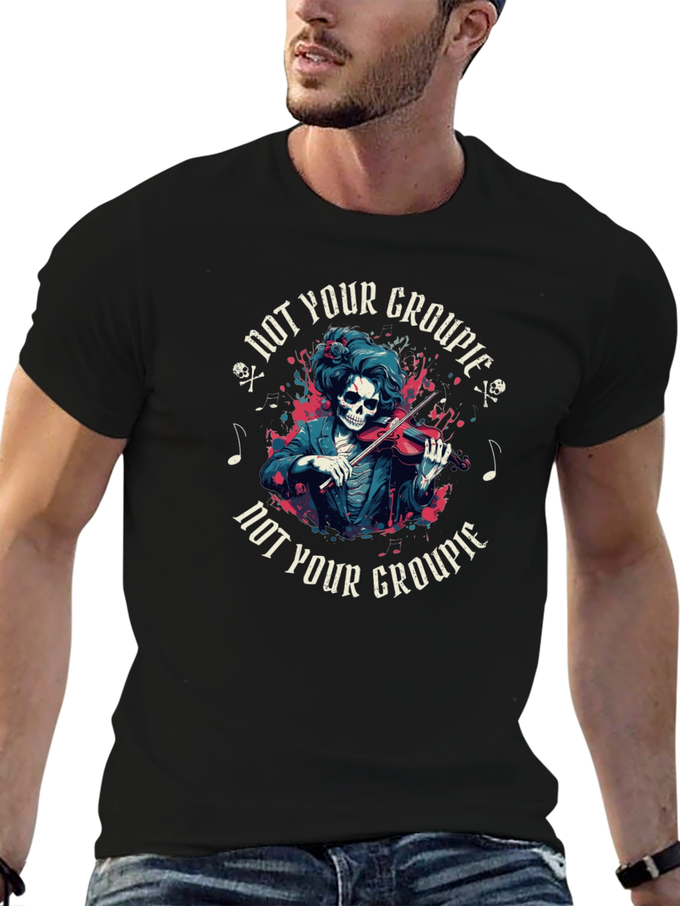Not Your Groupie Skeleton Musician Graphic Tee
