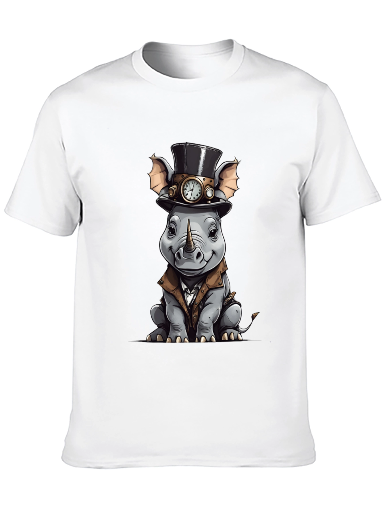 Steampunk Rhino Graphic Tee - Whimsical Animal Design