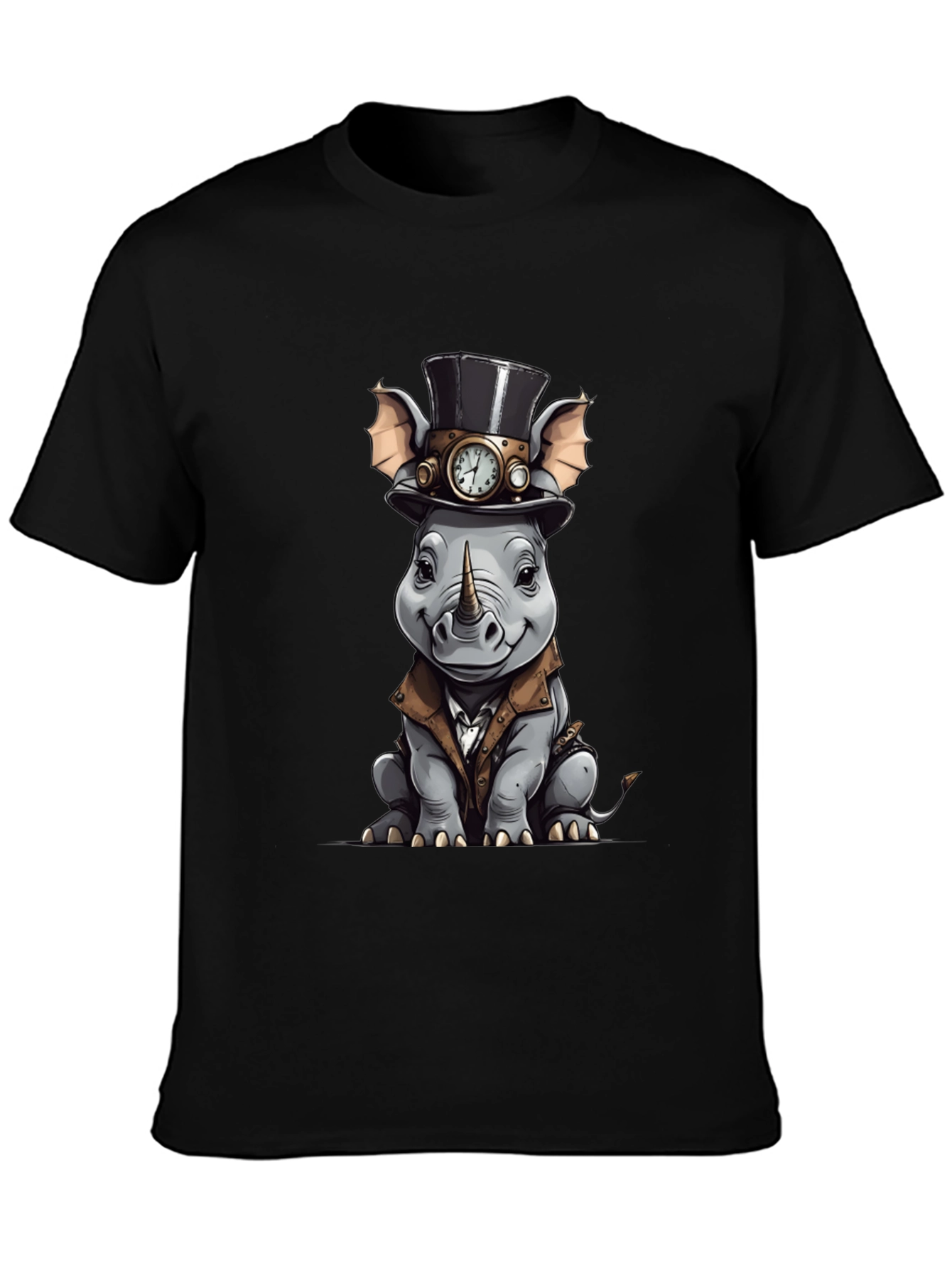 Steampunk Rhino Graphic Tee - Whimsical Animal Design