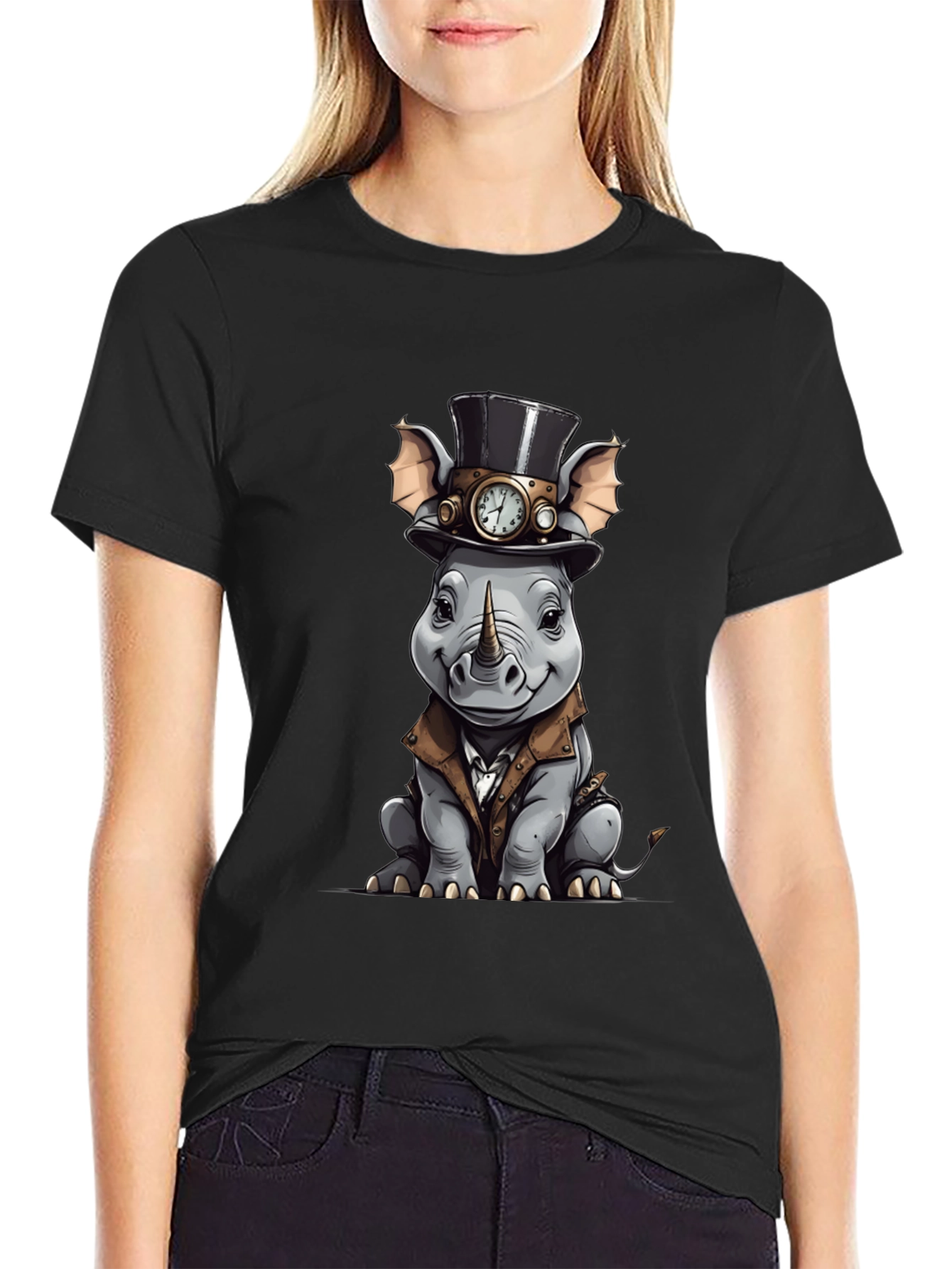 Steampunk Rhino Graphic Tee - Whimsical Animal Design