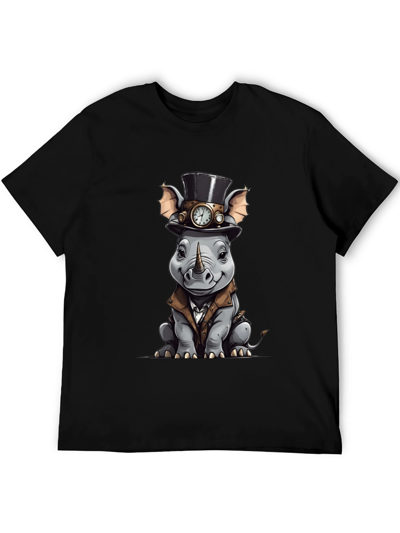 Steampunk Rhino Graphic Tee - Whimsical Animal Design