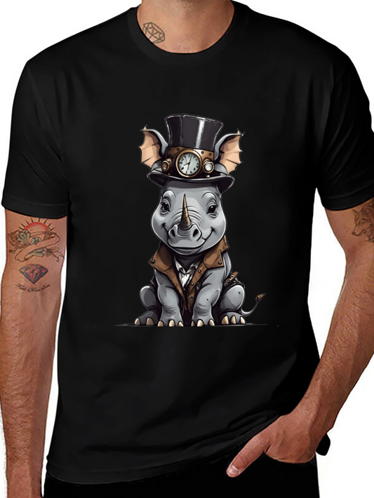 Steampunk Rhino Graphic Tee - Whimsical Animal Design