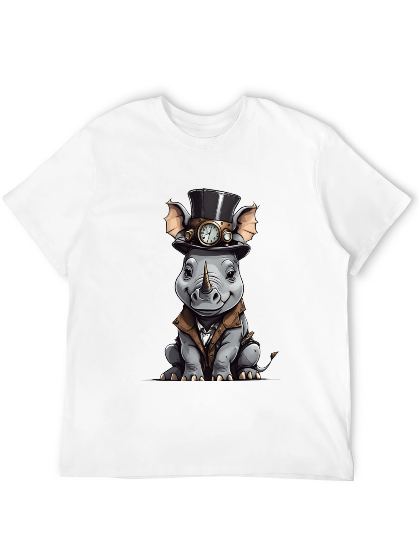 Steampunk Rhino Graphic Tee - Whimsical Animal Design
